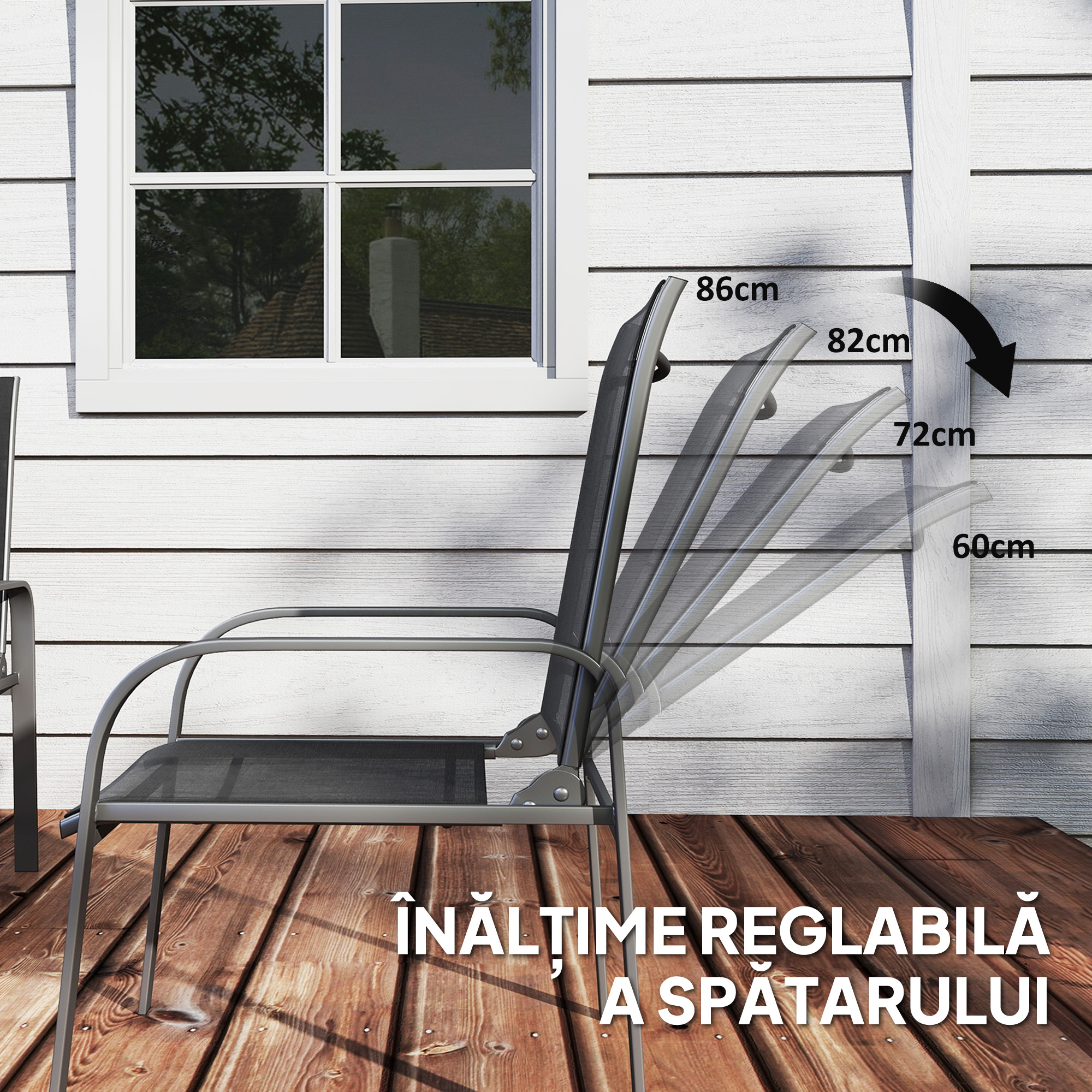  Set de Mobilier de Gradina din 4 Piese cu Canapea, 2 Scaune si Masa de Cafea, 108x66x86 cm, Negru [4]