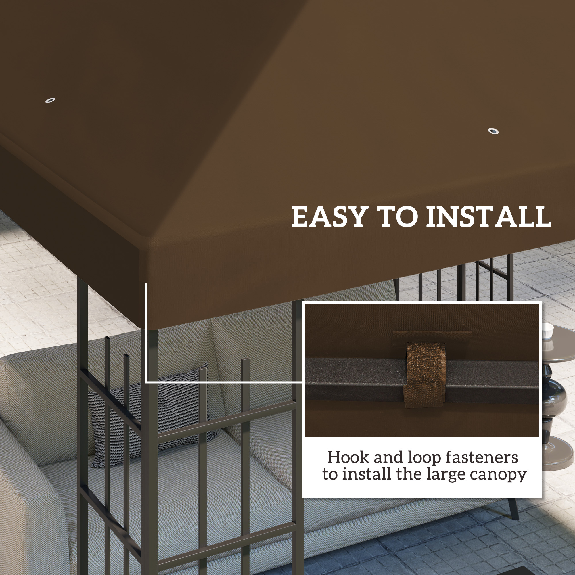  Acoperire pentru Foisor de Gradina 3x3 m din Material Oxford 600D cu Orificii de Drenaj, Maro [4]