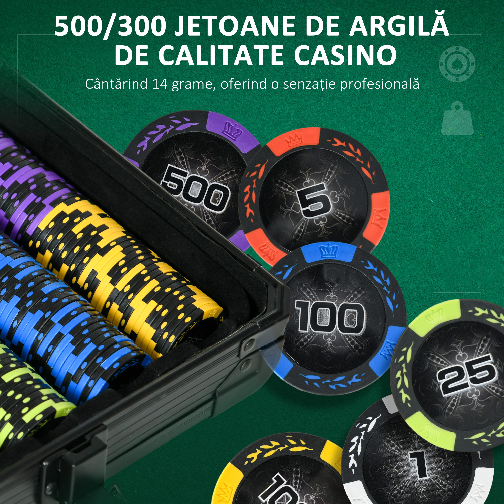  Set Poker Complet cu 500 Jetoane, 5 Zaruri, 2 Pachete de Carti, 3 Butoane [4]