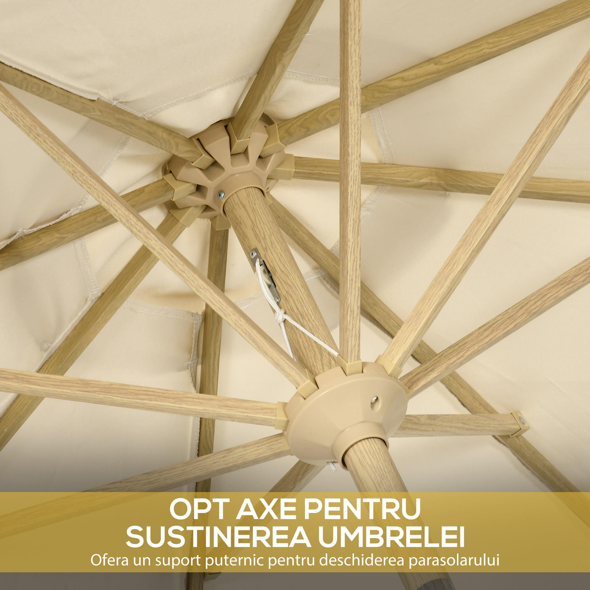  Umbrela de Gradina inclinabila pe 3 Niveluri cu Franjuri, Manivela si Tija cu 2 Sectiuni, Ø265x244 cm, Crem [6]