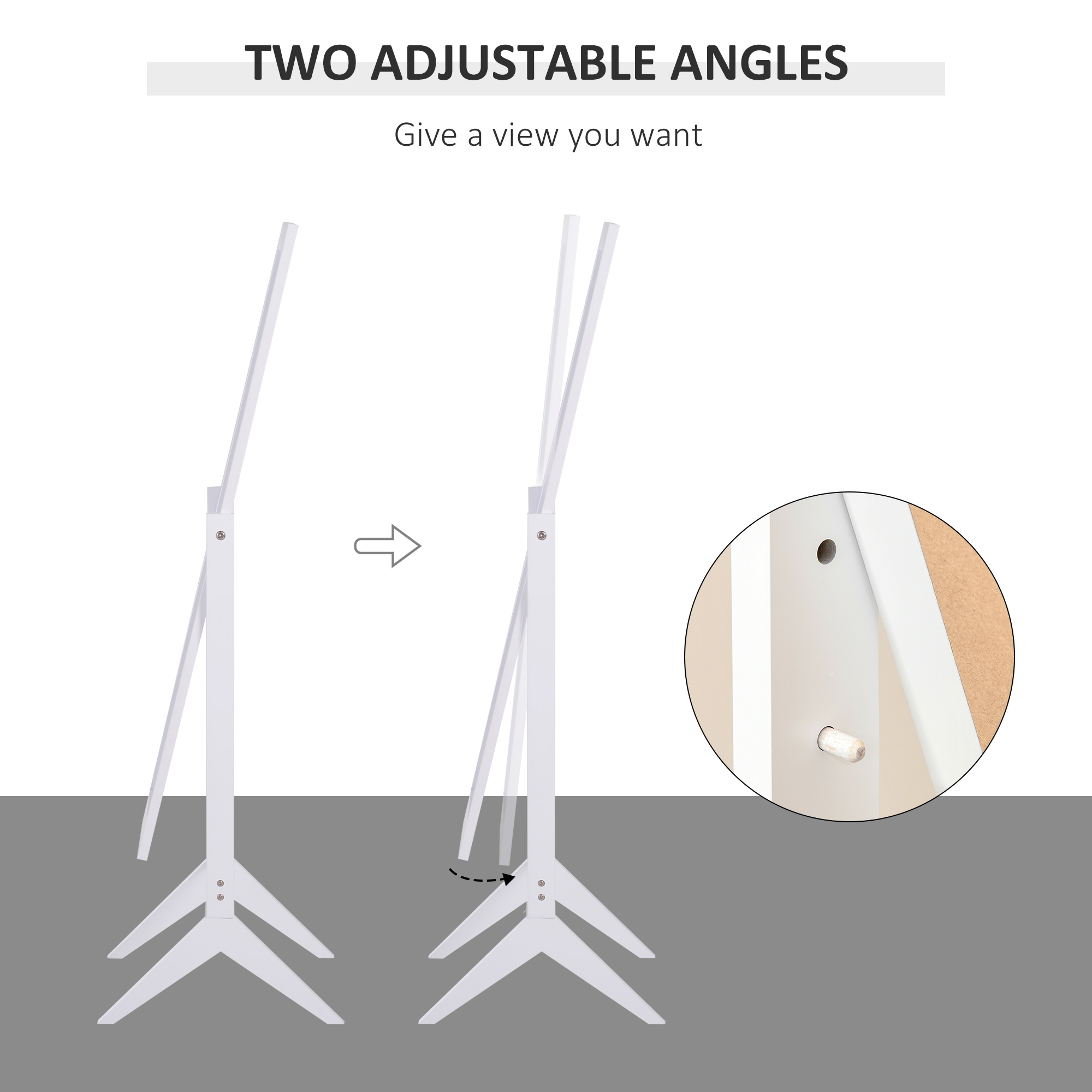  Oglinda de dimensiuni mari cu 4 picioare si unghi reglabil, din lemn si sticla, 47x46x148 cm, Alb [3]