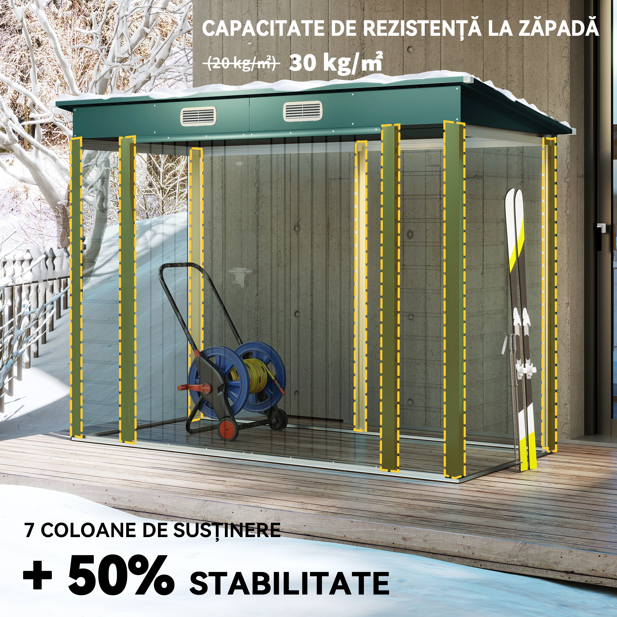  Casuta pentru Unelte cu 2 Guri de Aerisire si Sistem de Blocare, din Otel, 249x121x183 cm, Verde [4]