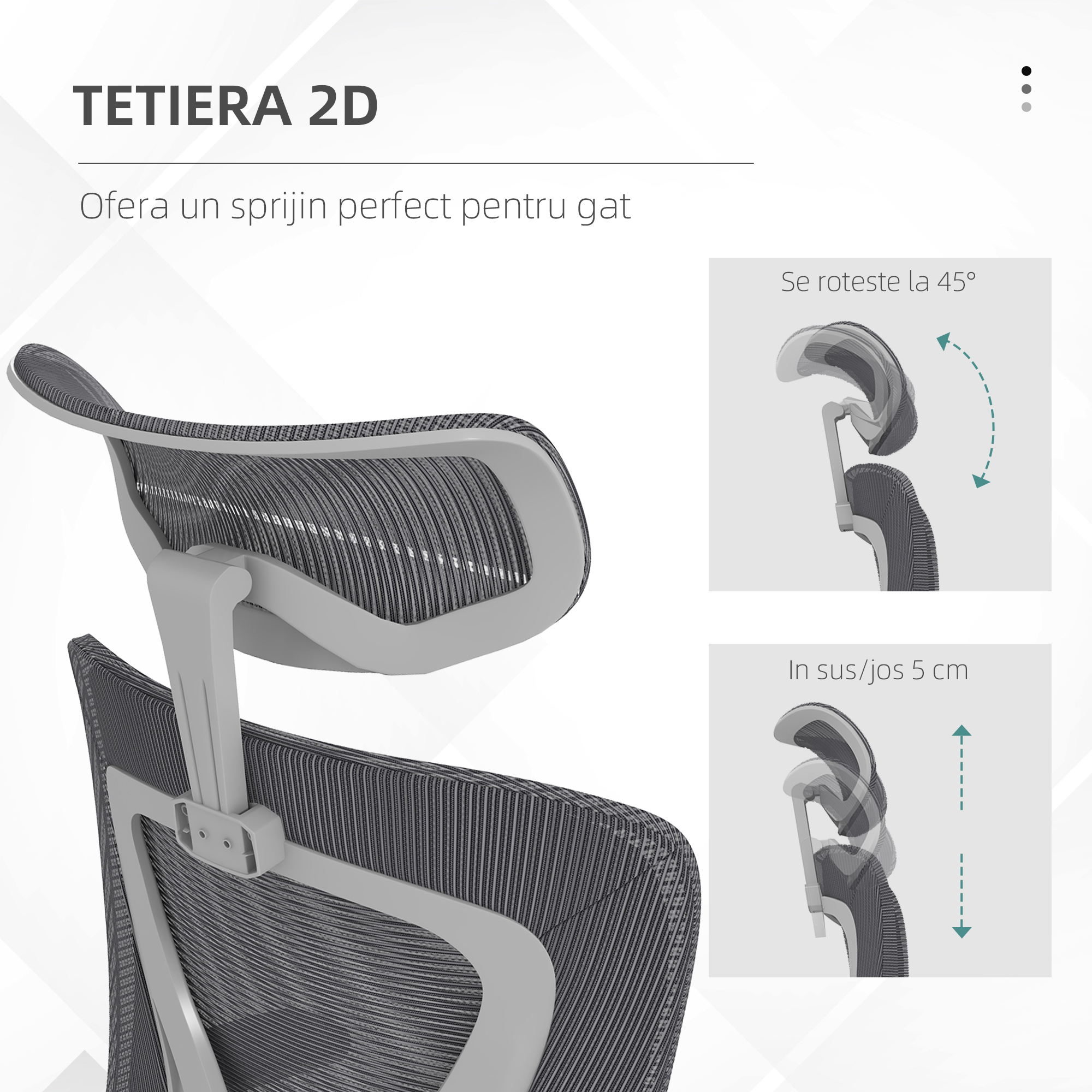  Scaun de Birou cu Inaltime Reglabila cu Tetiera, Suport Lombar si Cotiere Rabatabile, 65x64x120-130 cm, Gri si Negru [6]