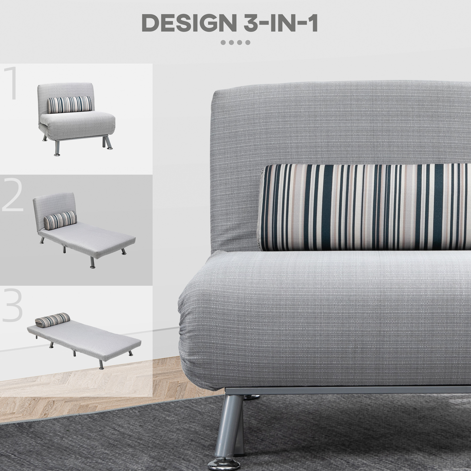  Fotoliu Extensibil Gri cu Perna cu Dungi [5]