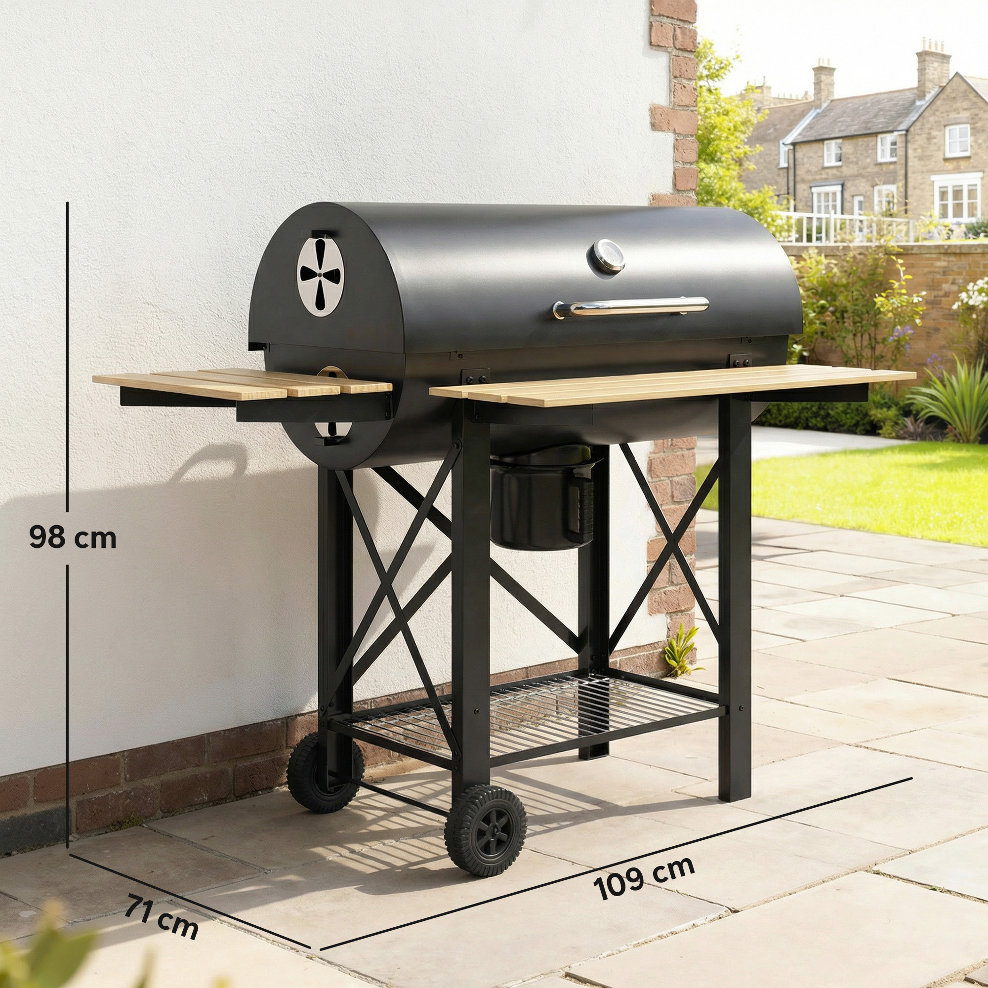  Gratar cu Carbuni, Grila Mobila cu Rafturi Pliabile si Termometru [2]