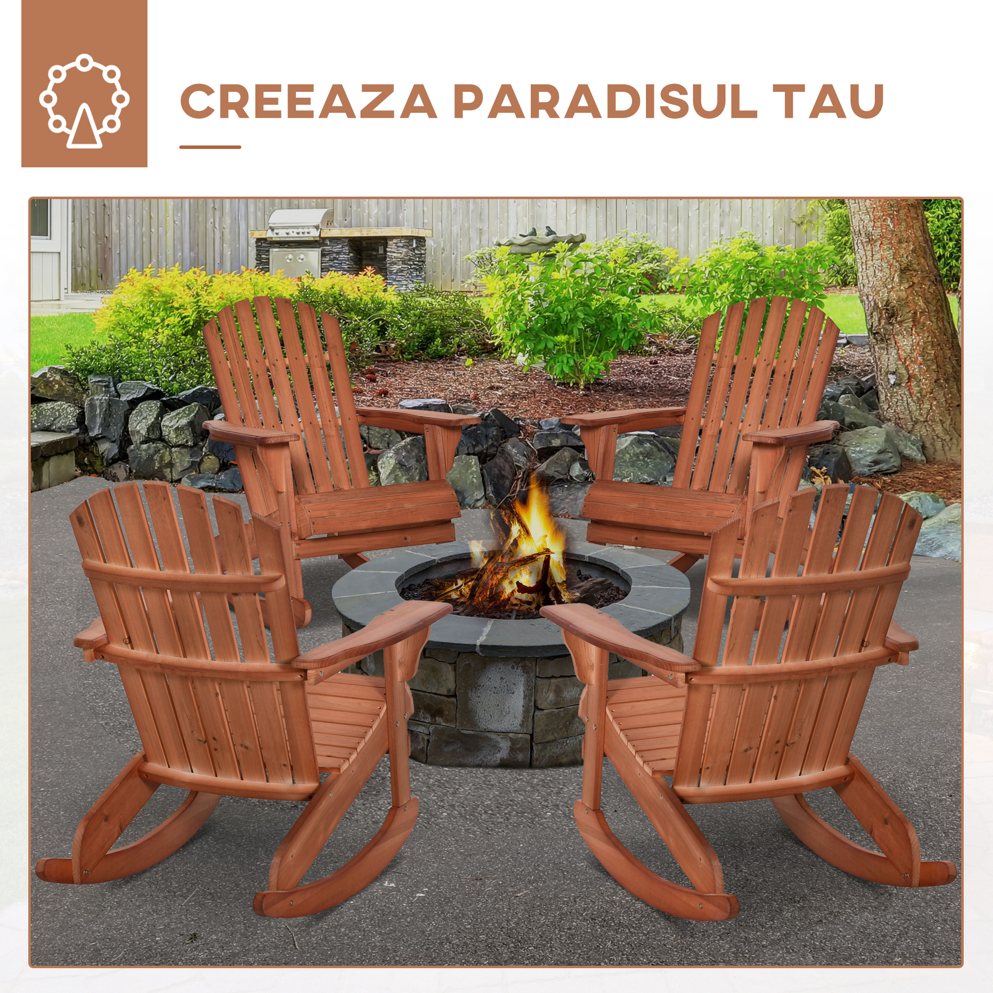  Scaun Adirondack Impermeabil din Lemn pentru Gradina si Exterior, 77x94x97 cm, Lemn Natural [8]