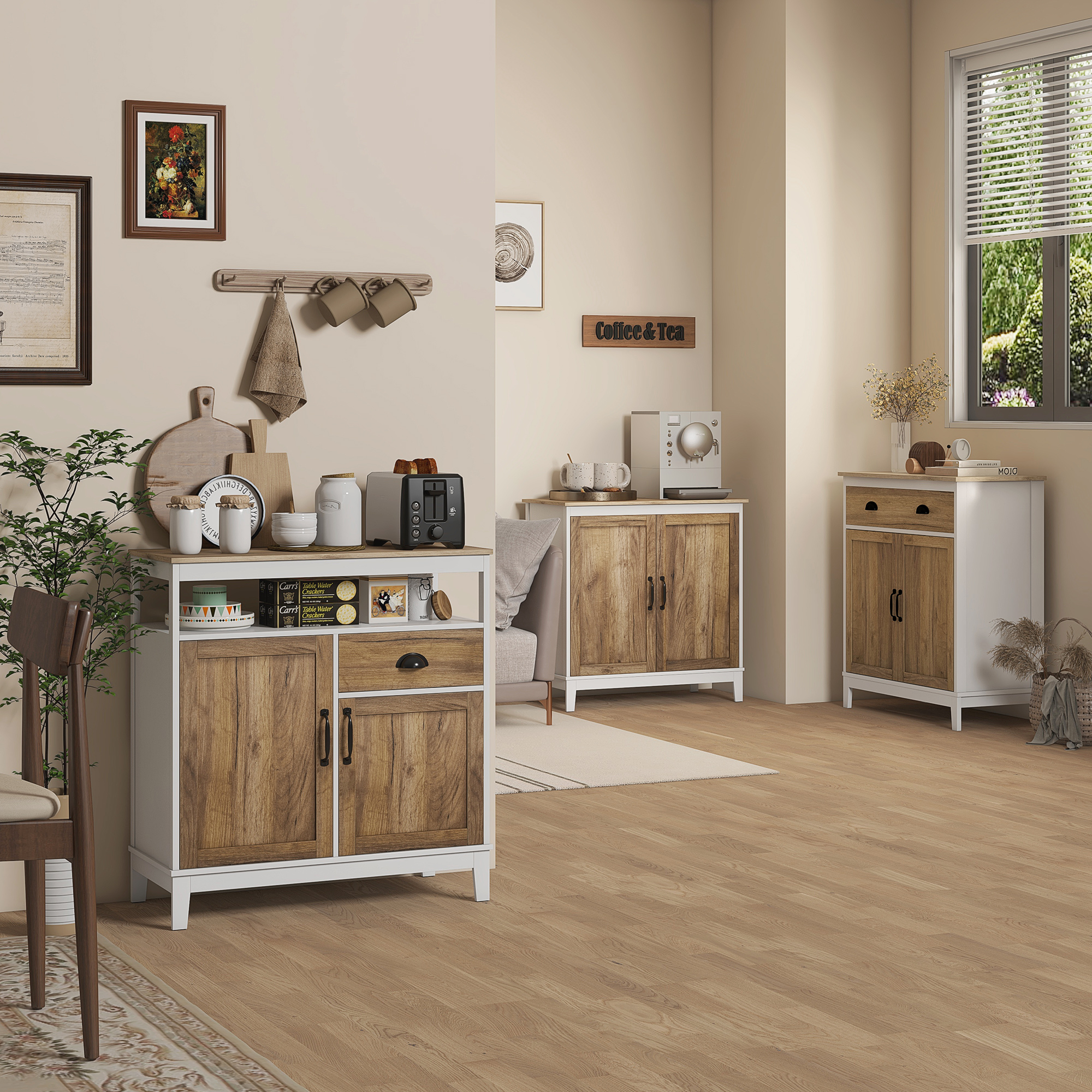  Dulap de bucatarie rustic cu dulapuri si sertar, 76,6x 35x 81,5cm, alb si maro [1]