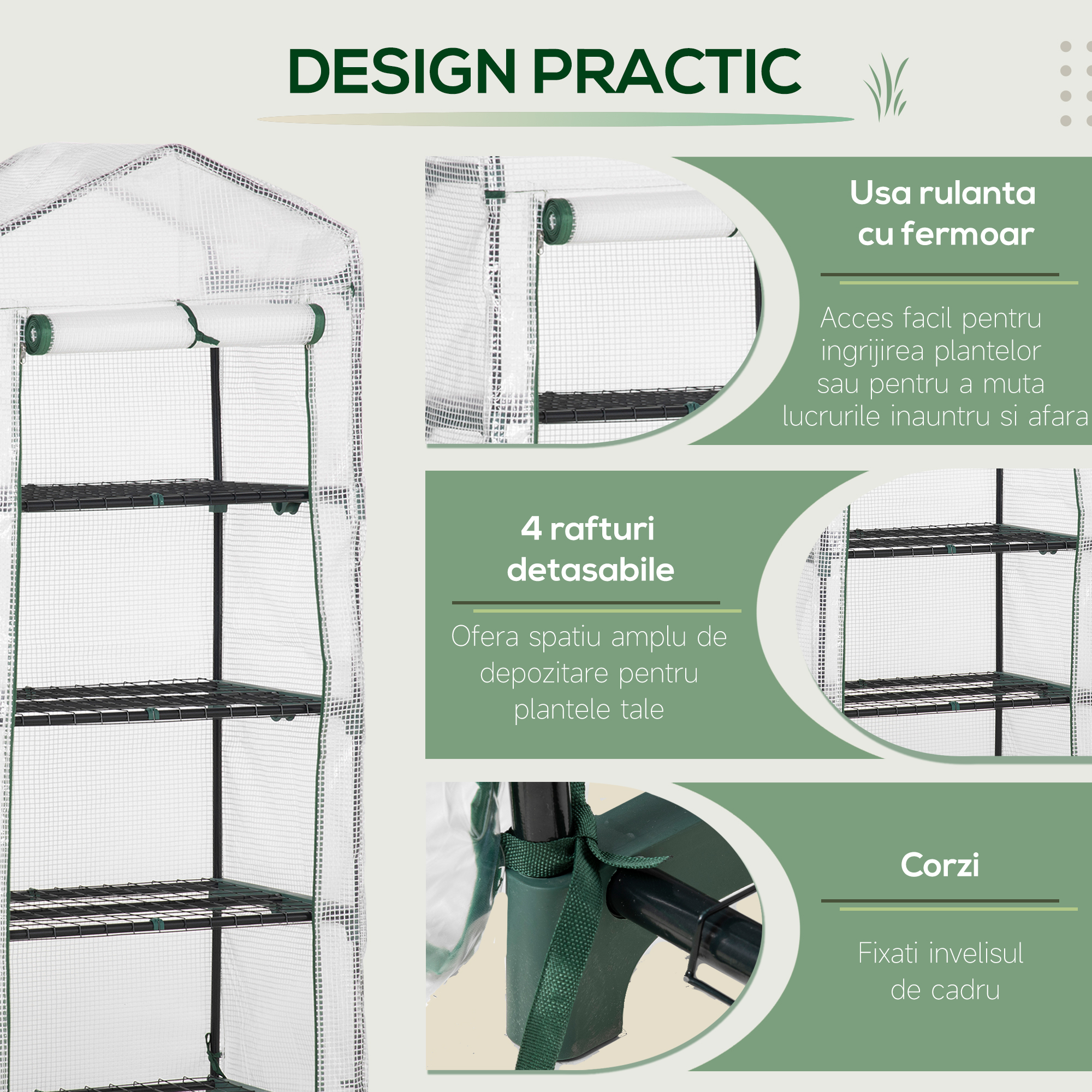   Sera verticala cu etajera cu 4 rafturi, sera pentru balcon si terasa din otel si PE alb, 70x50x160cm [5]