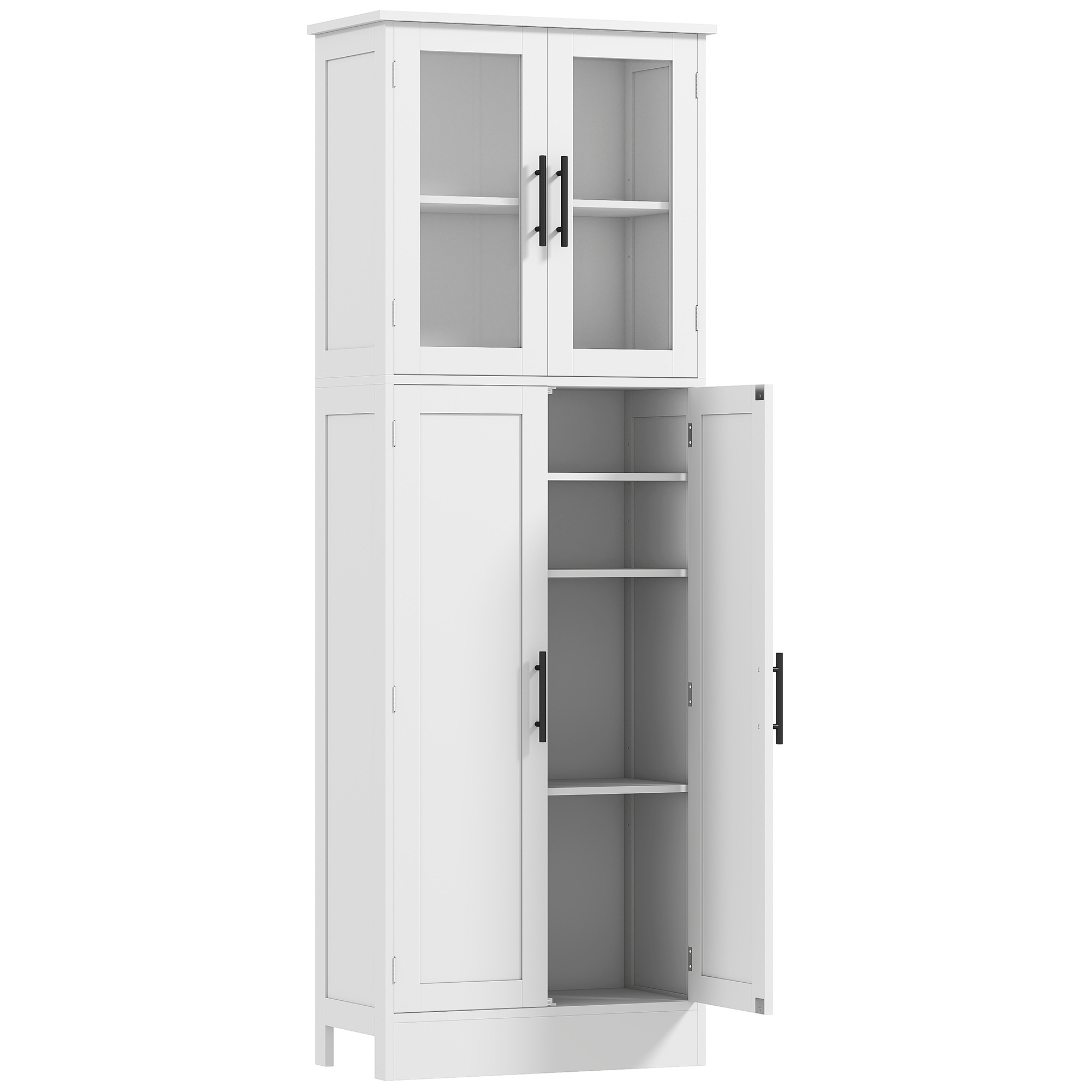 Baie -  Dulap Baie 170 cm, Depozitare Independenta cu Usi din Sticla si Rafturi Reglabile, Alb