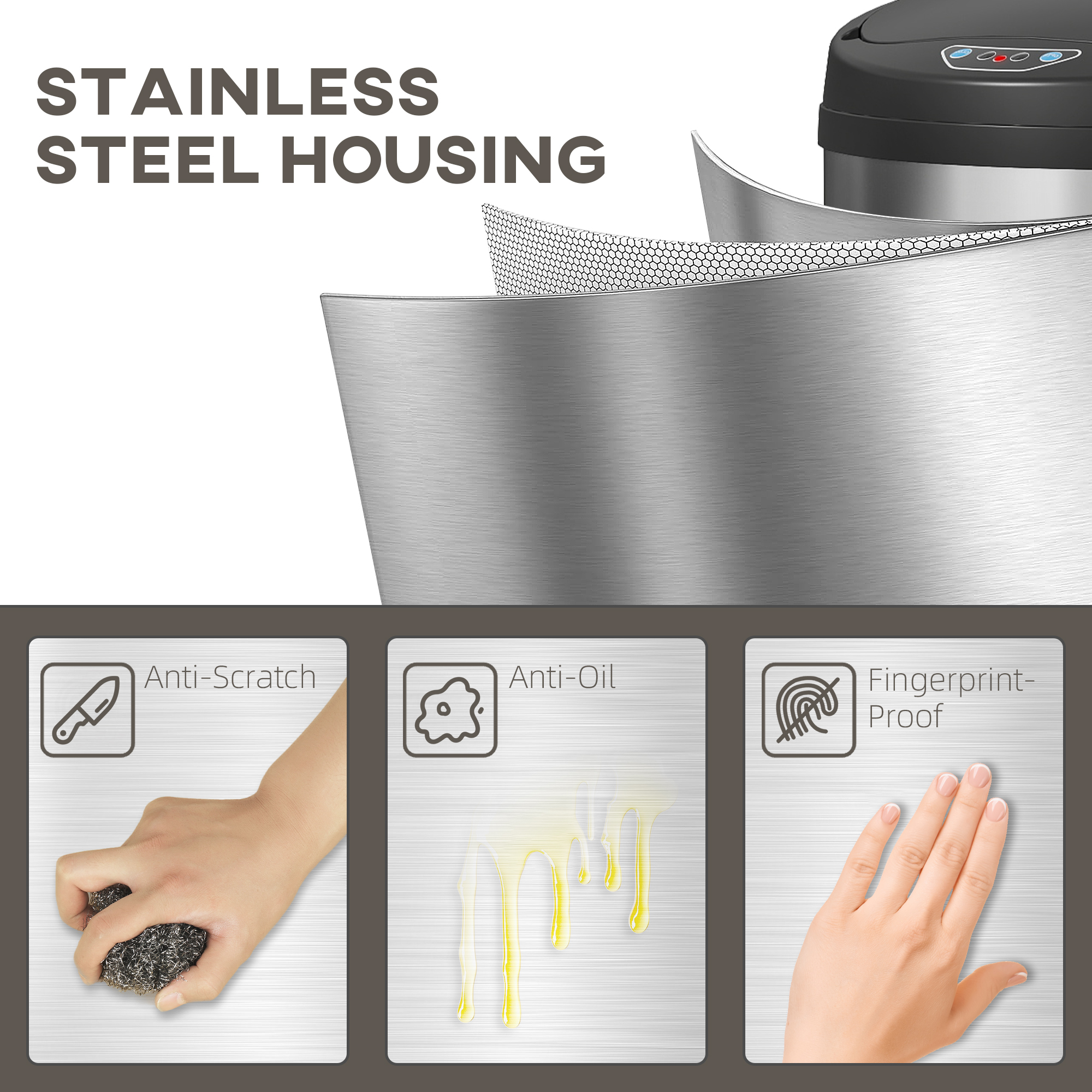  Cos de Gunoi de 42L cu Senzor de Miscare si Deschidere Automata, 30.5x30.5x68 cm, Negru si Argintiu [5]