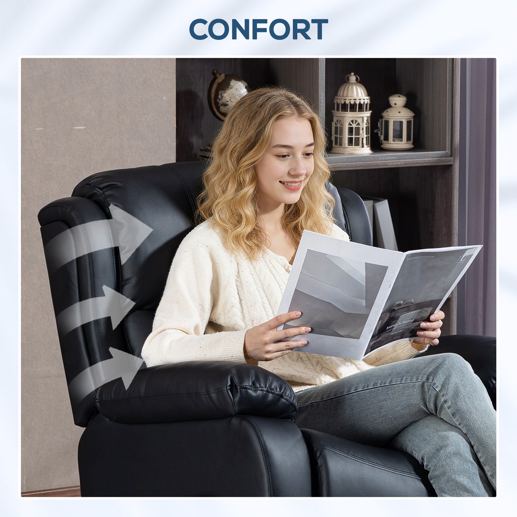  Fotoliu Relax Rabatabil cu 8 Puncte de Masaj, incalzire si Suport pentru Picioare, 87x97X100 cm, Negru [7]