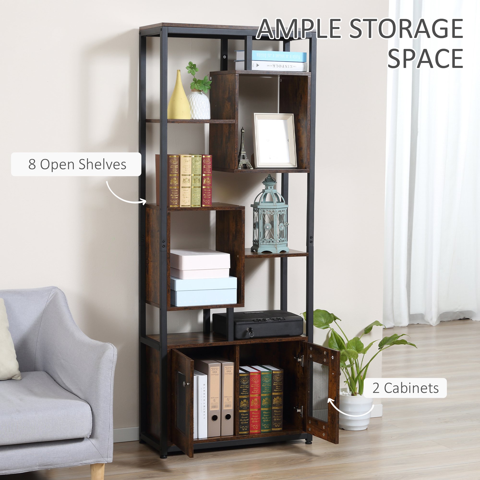  biblioteca stil industrial, 70x30x180cm, maro [3]