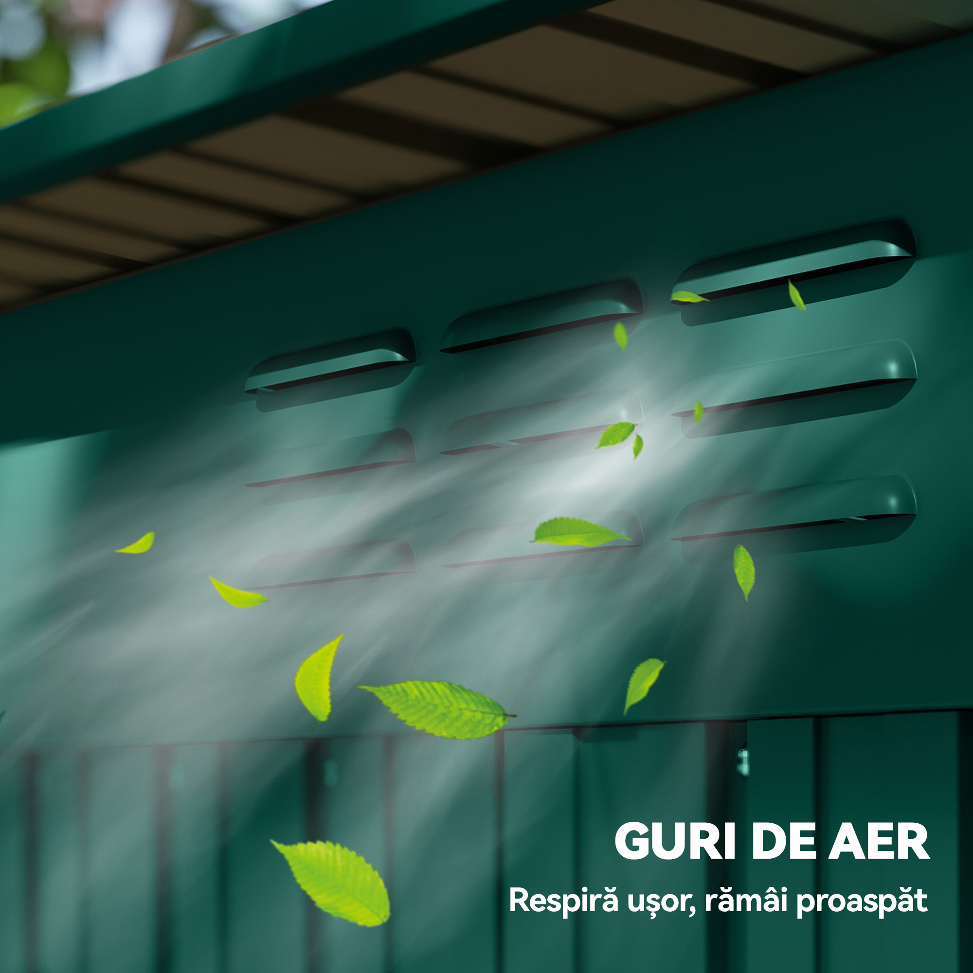  Casuta de Gradina din Metal cu Guri de Aerisire si Usa Glisanta, 159x106x181 cm, Verde [7]