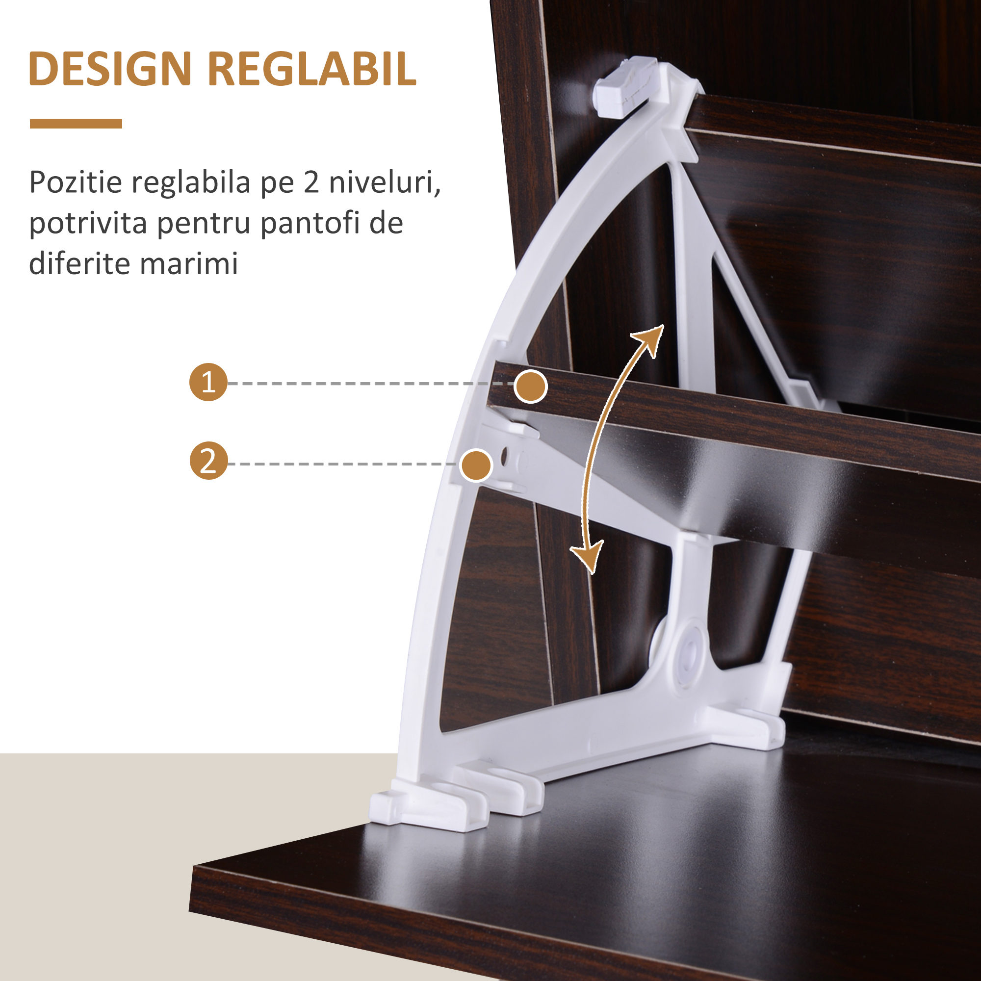  Pantofar Economisire Spatiu pentru 24 de Perechi, cu Rafturi Reglabile si 4 Sertare, din Lemn, 120x24x81cm, Maro [4]