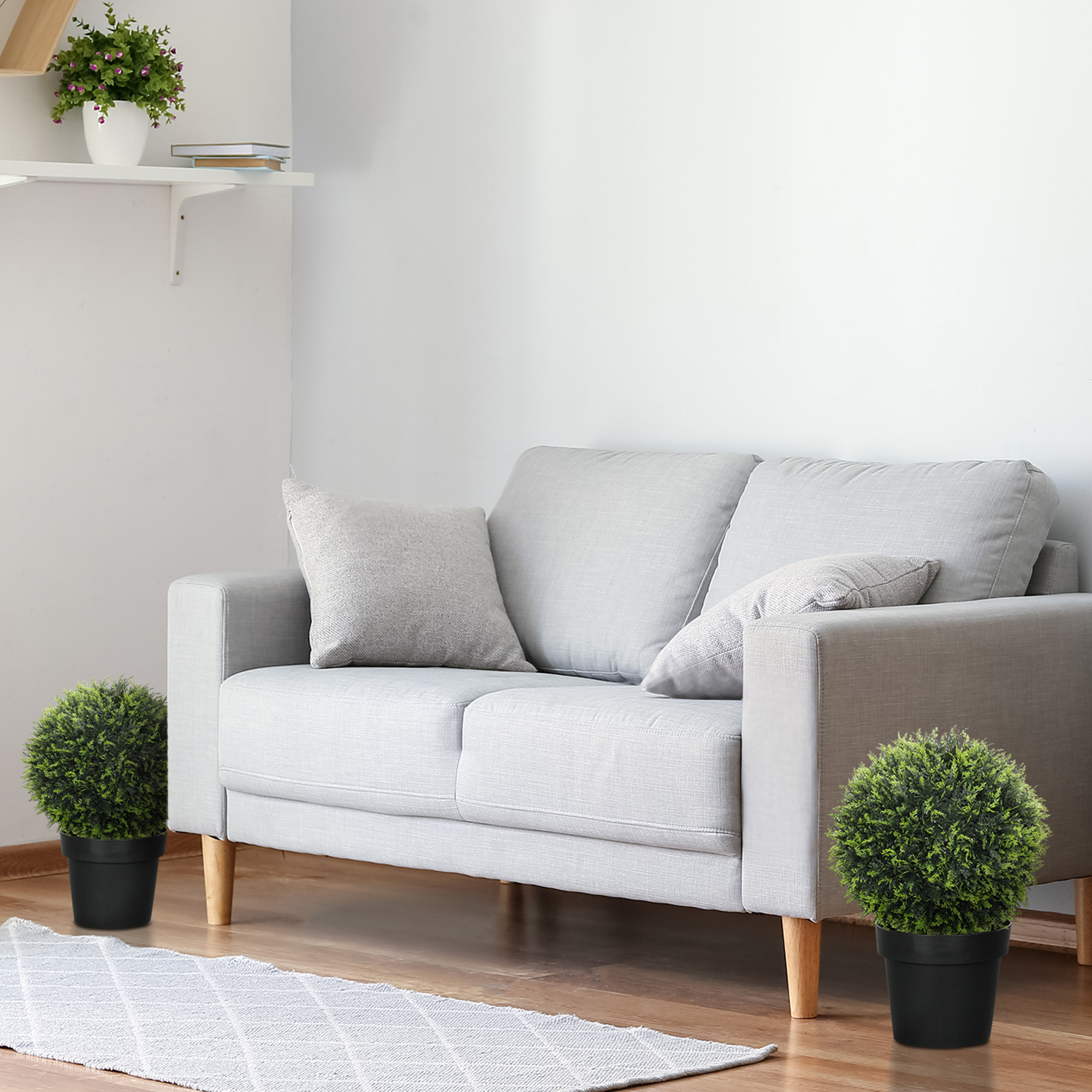  Set de 2 Plante Artificiale Rotunde cu Frunze de Cedru pentru Casa si Gradina Ø45 cm, Verde [7]