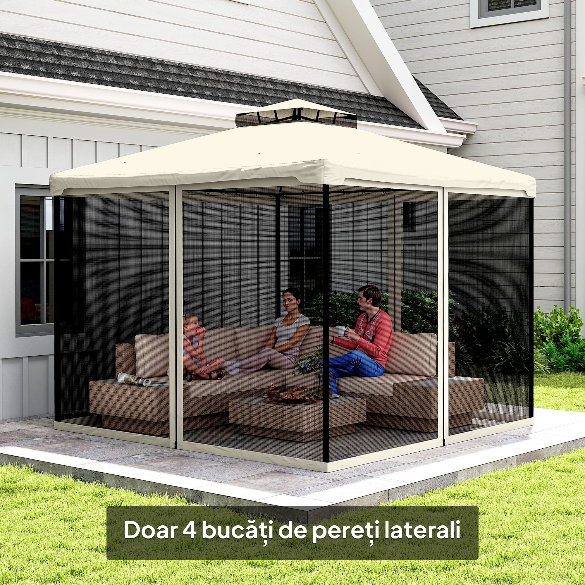  Plasa de Tantari pentru Corturi cu Perdele de Rezerva Universale cu Balamale, 302x207cm - Negru / Bej [3]