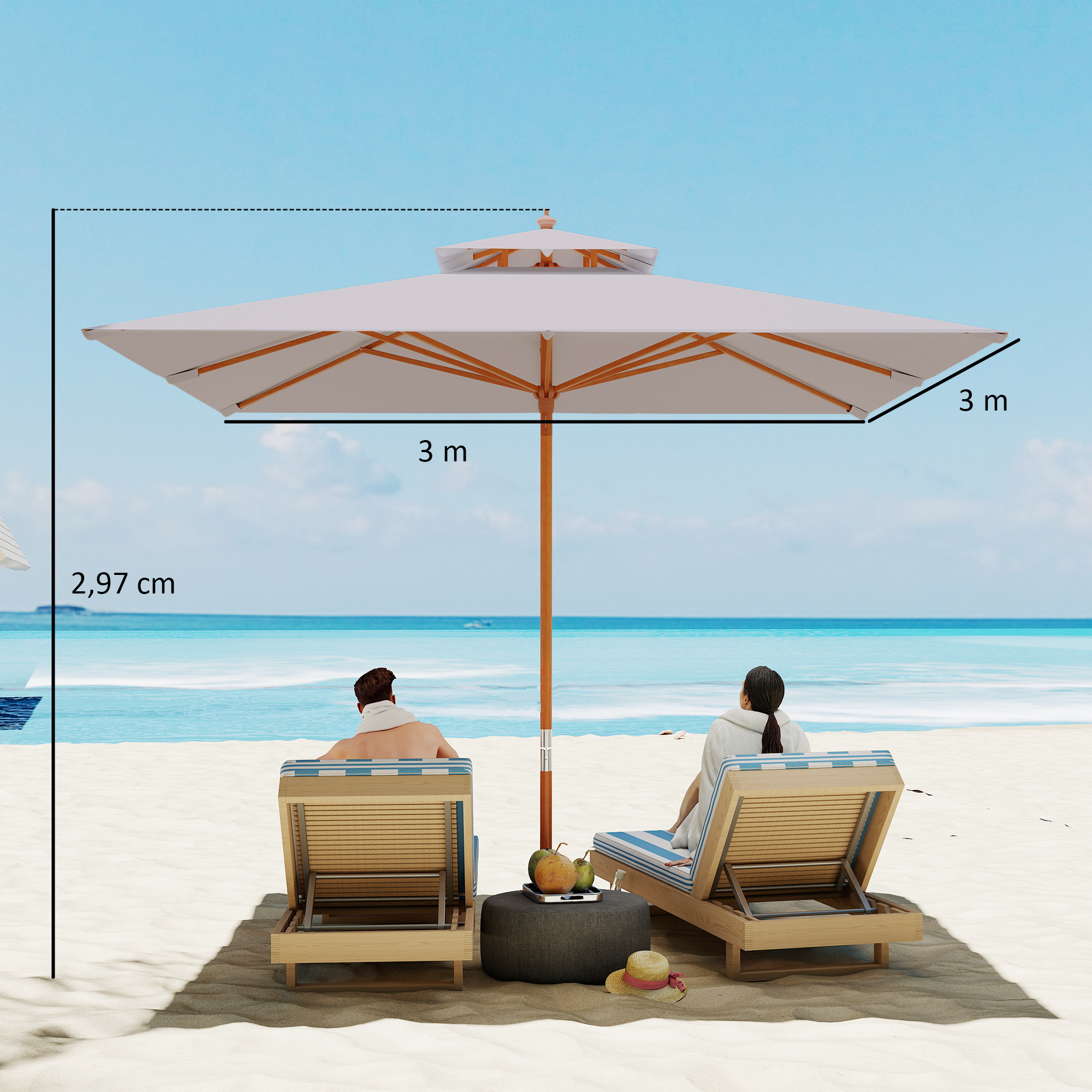  Umbrela de Gradina cu Sistem cu Coarda si Parasolar cu 2 Niveluri, 300x300x297 cm, Gri [2]