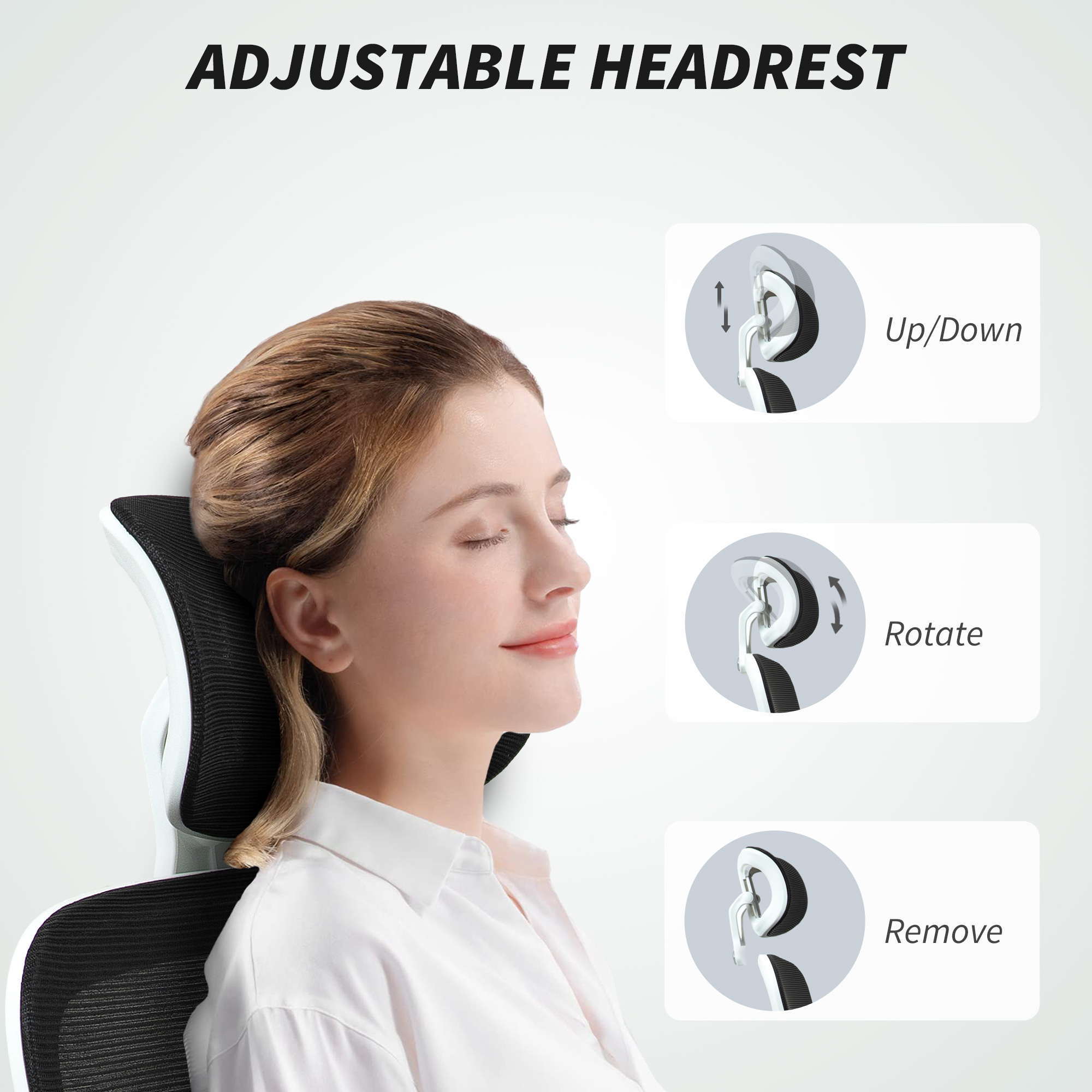  Scaun Ergonomic de Birou cu inaltime Reglabila, Brate Rabatabile si Tetiera, 62x61x112-120 cm, Negru [5]