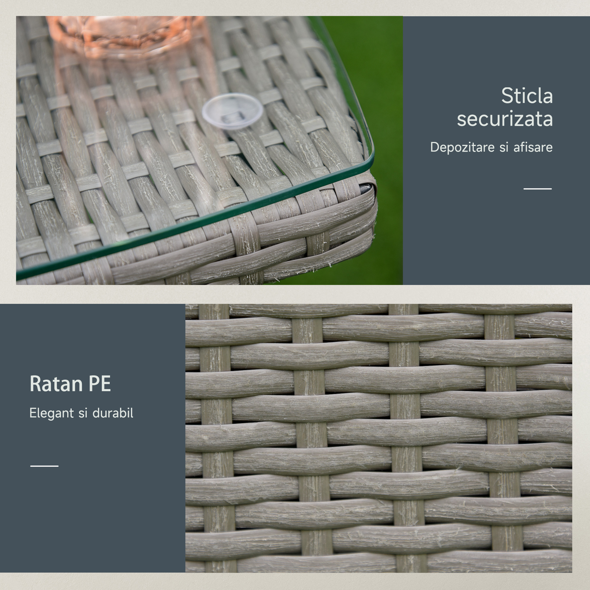  Set Masuta si Scaune de Gradina, Sufragerie de Exterior din Ratan, Gri [6]