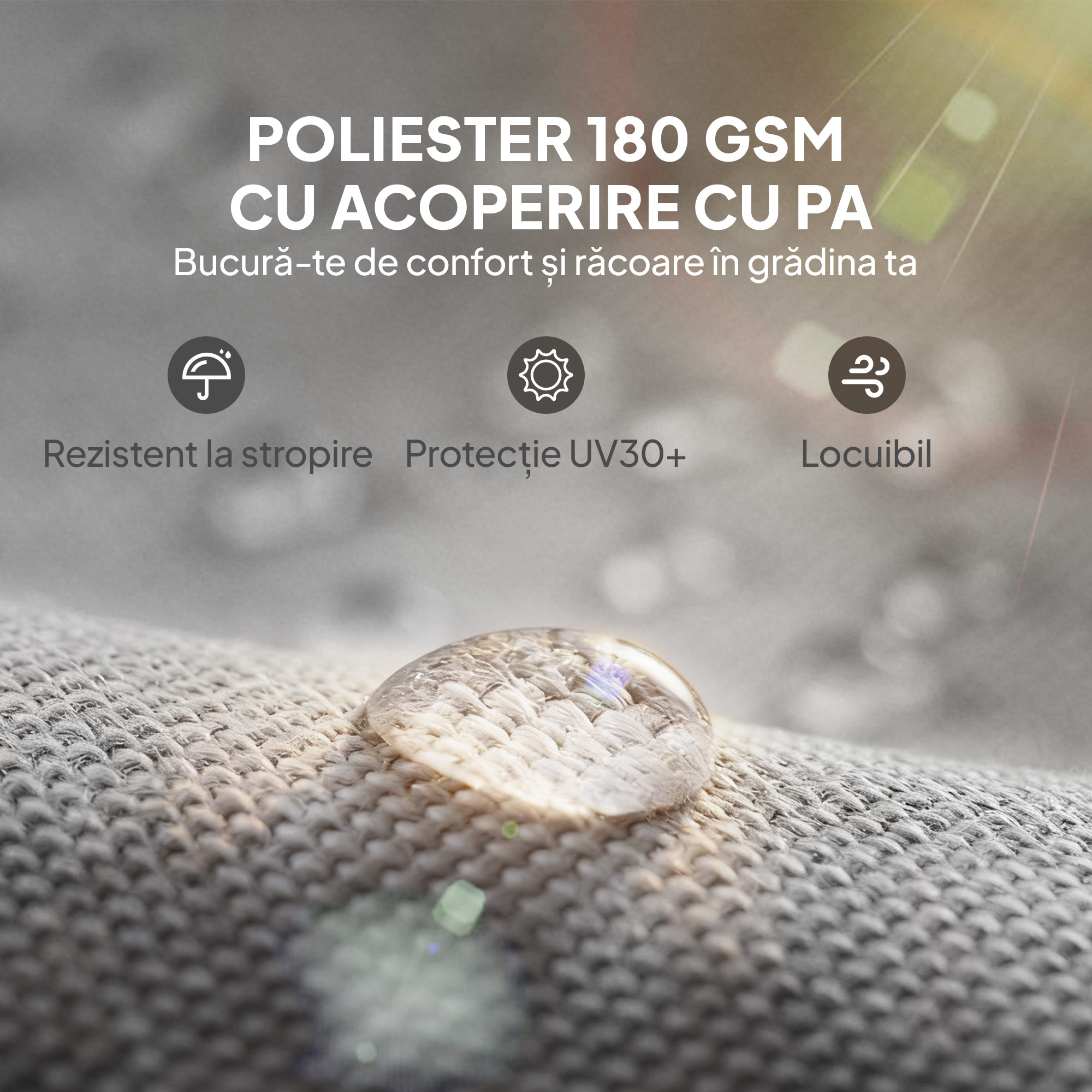  Prelata Pergola Foisor 3x3 m cu Buzunare si Curele pentru Bare, din Poliester, 488x122 cm, Gri Deschis [4]