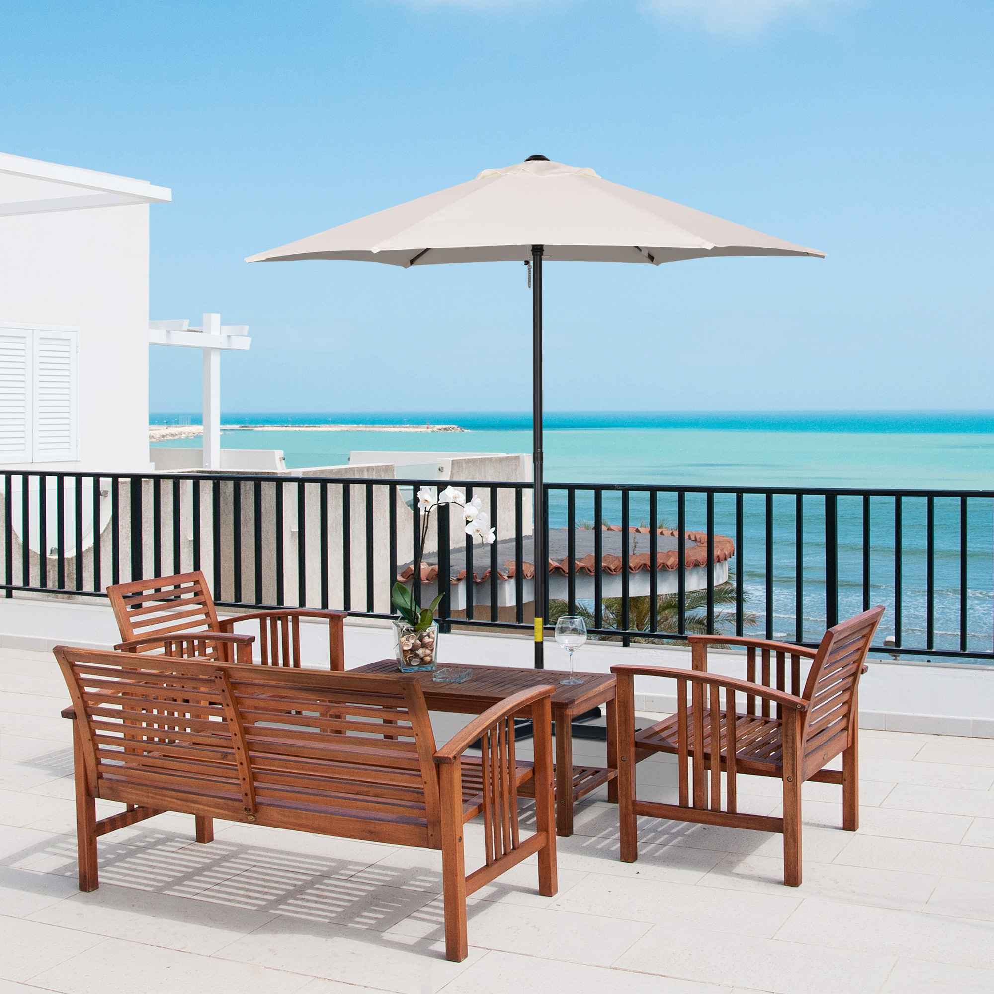  Umbrela de Gradina inclinabila cu Orificii de Ventilatie si 6 Spite din Aluminiu, 2x2 m, Alb Crem [1]