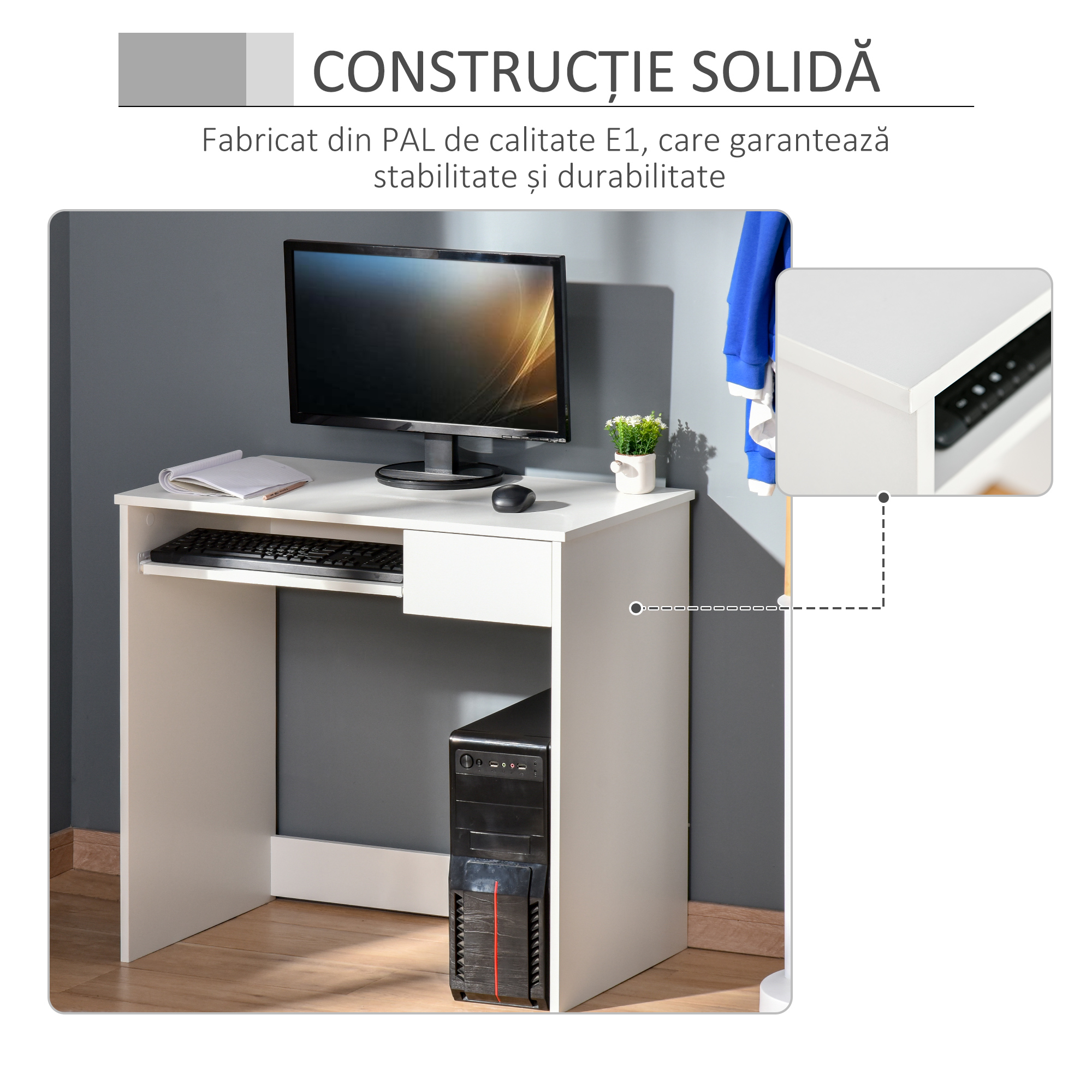  Birou PC Alb & Stejar 80×45×75 cm - Ideal Dormitor sau Acasa [4]