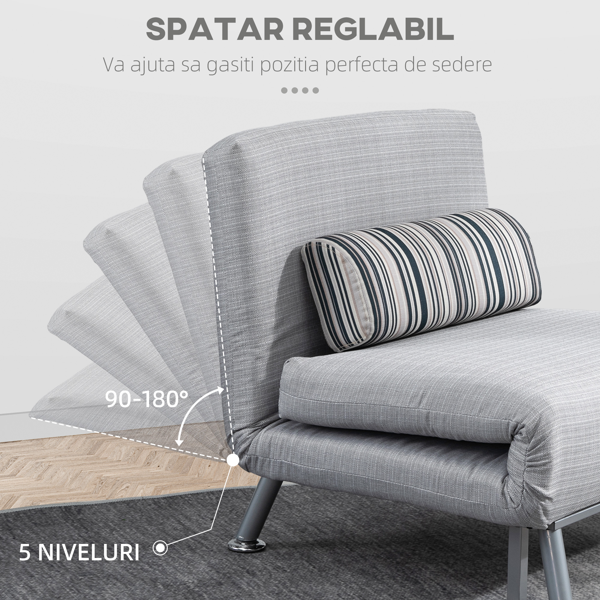  Fotoliu Extensibil Gri cu Perna cu Dungi [3]