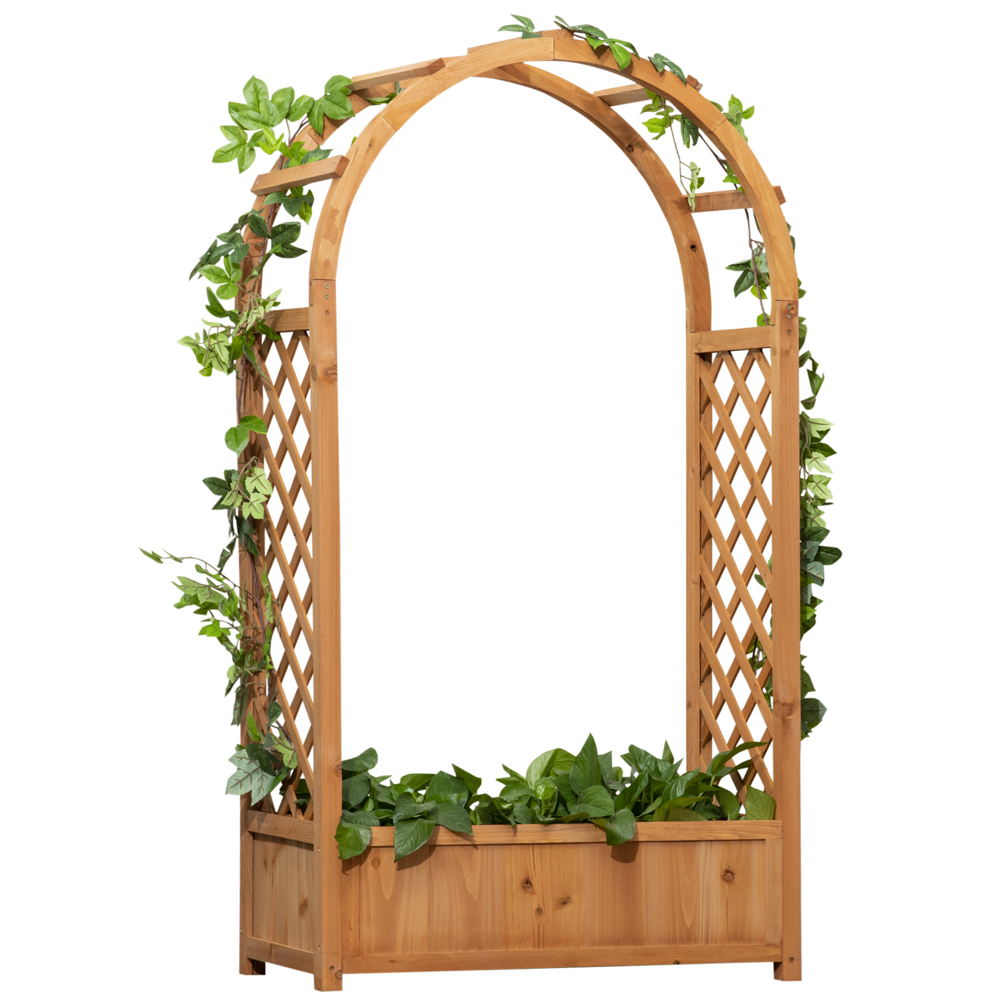 Living & hol -  Jardiniera de Exterior din Lemn de Brad Maro cu Arc Decorativ si Grile pentru Plante Cataratoare, 83x36x152 cm