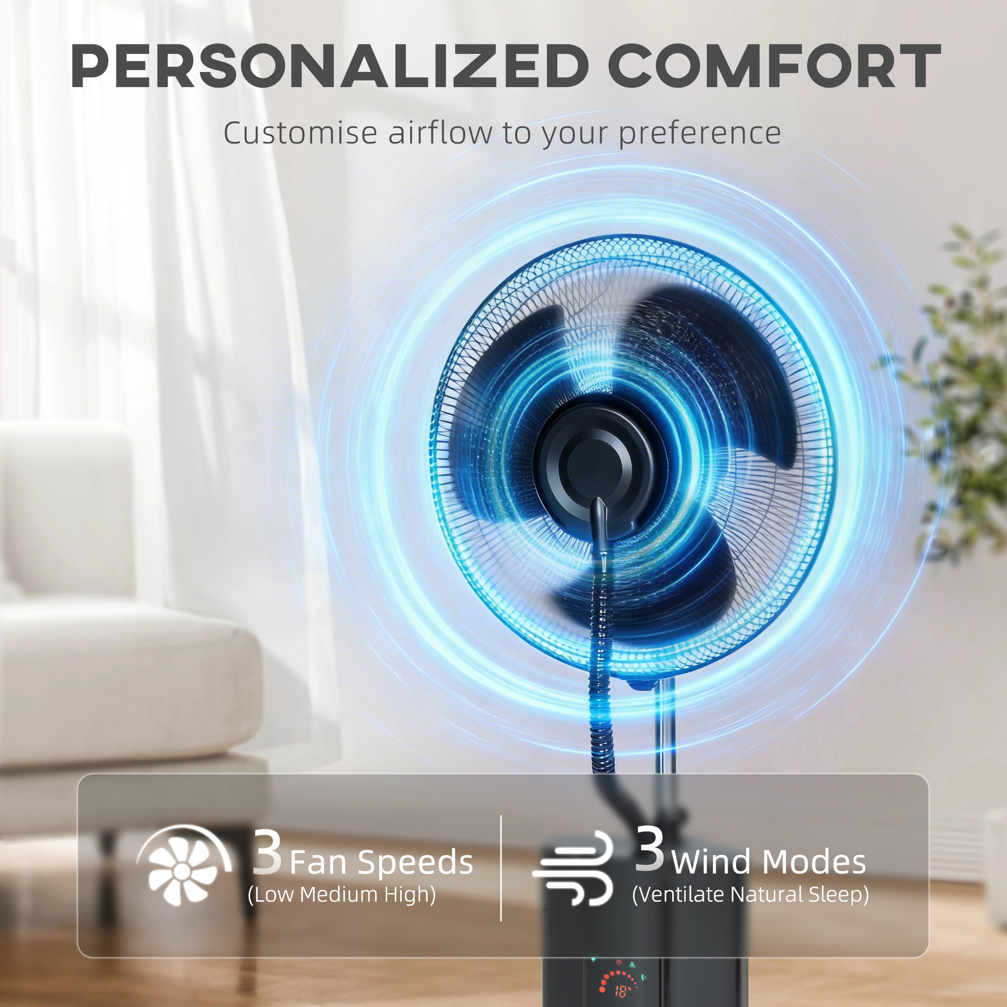  Ventilator de Podea 3 in 1 Oscilant cu Nebulizator de Apa, Telecomanda si Timer 9h, 45x38x130 cm, Negru [4]