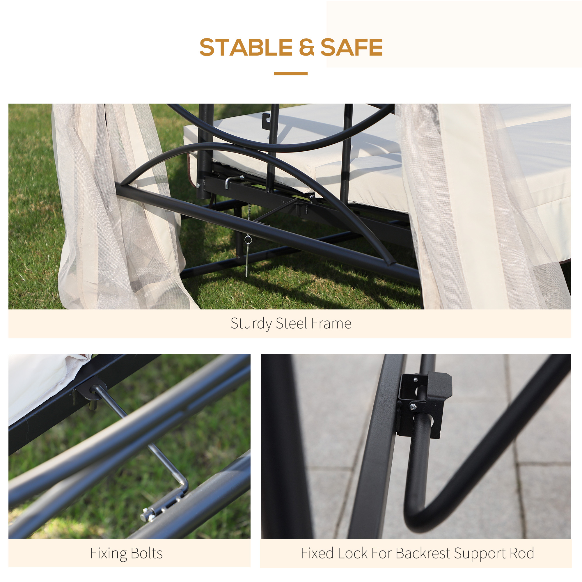  Foisor cu Canapea cu 3 locuri si plasa de tantari, 256x172x248cm Culoare Bej [6]