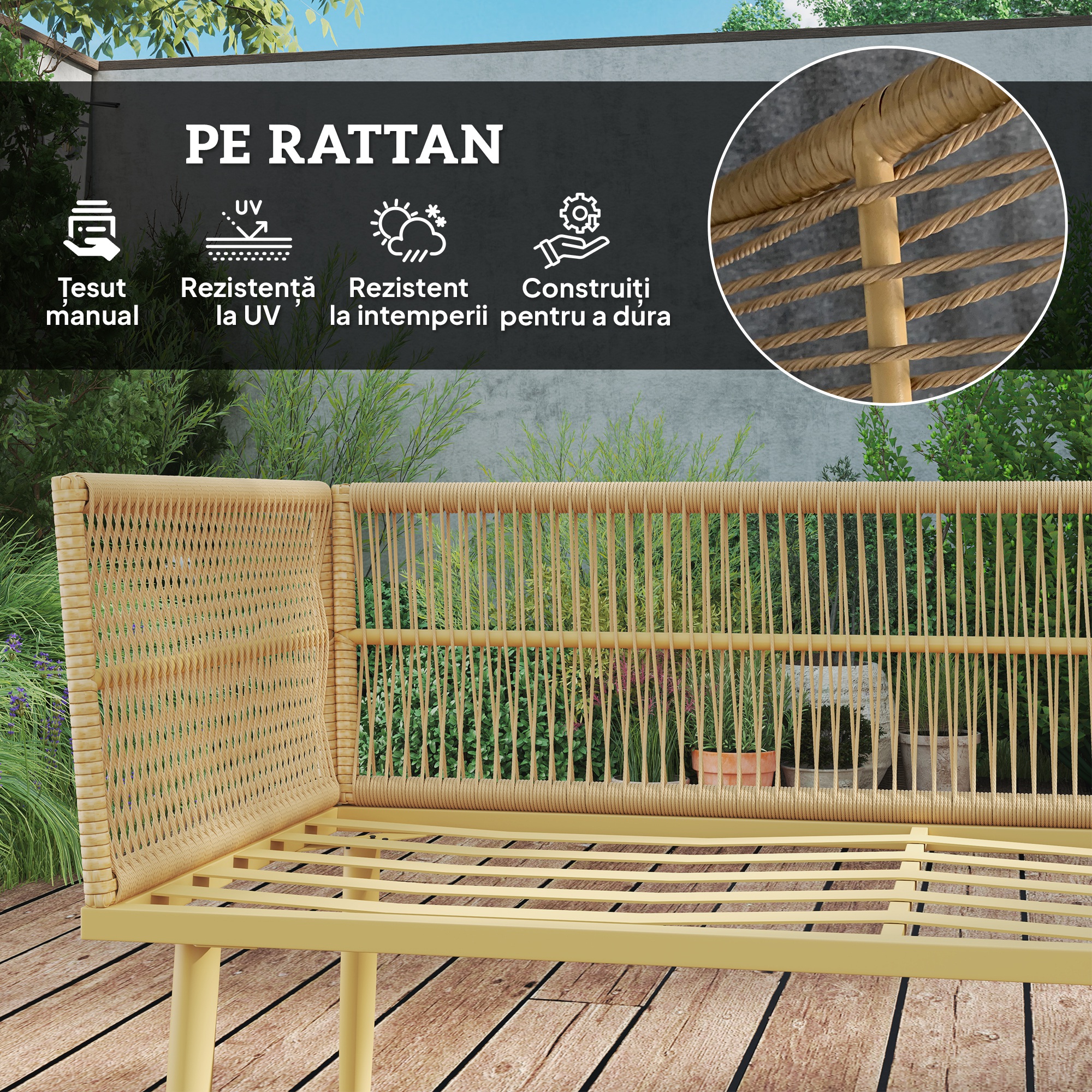  Set Mobilier de Exterior din Ratan PE cu 2 Canapele de 2 Locuri cu Perne si 2 Mese de Cafea, Culoare Lemn [4]