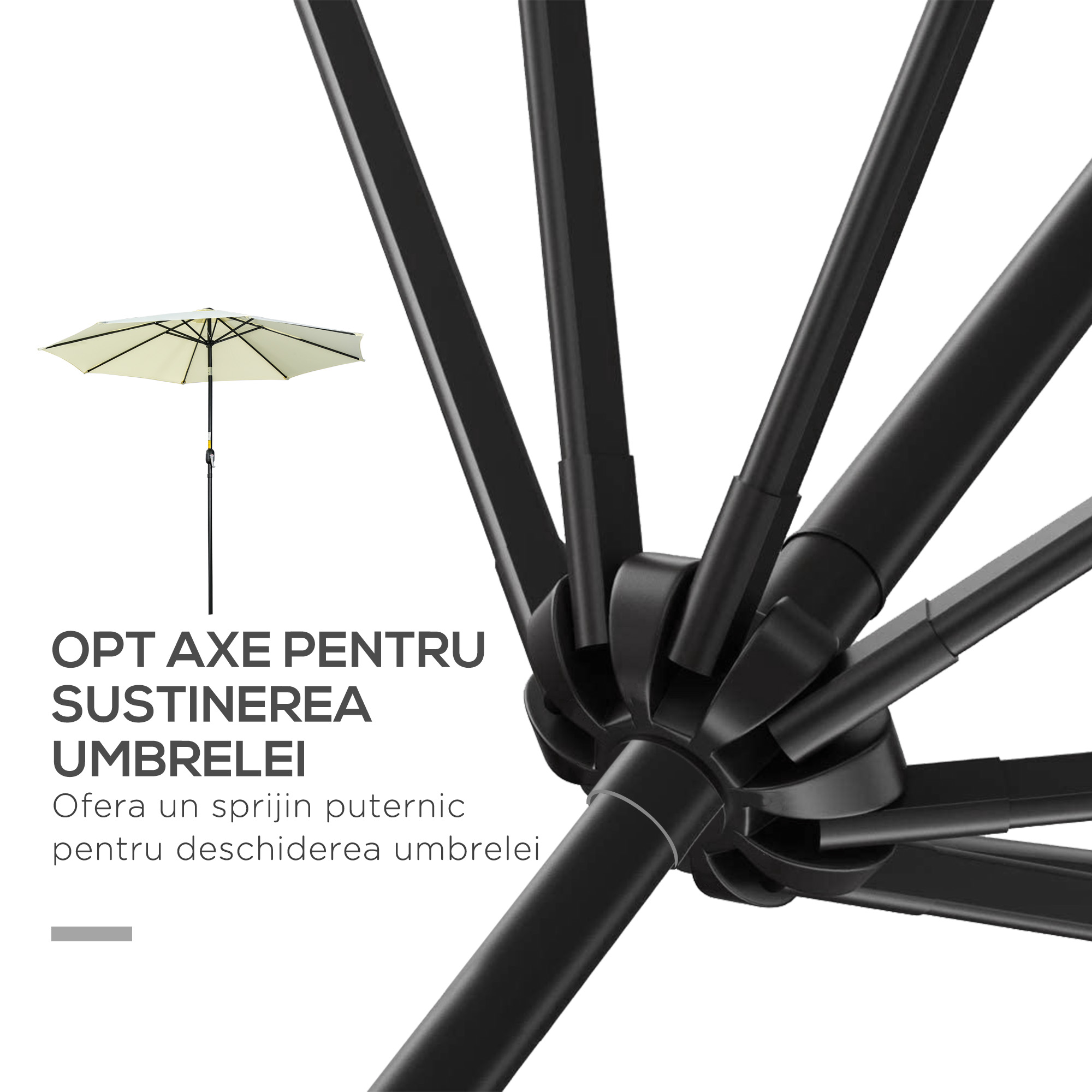  Umbrela de gradina inclinabila cu 8 spite si manivela, din metal si poliester, Ø295x250 cm, bej [6]