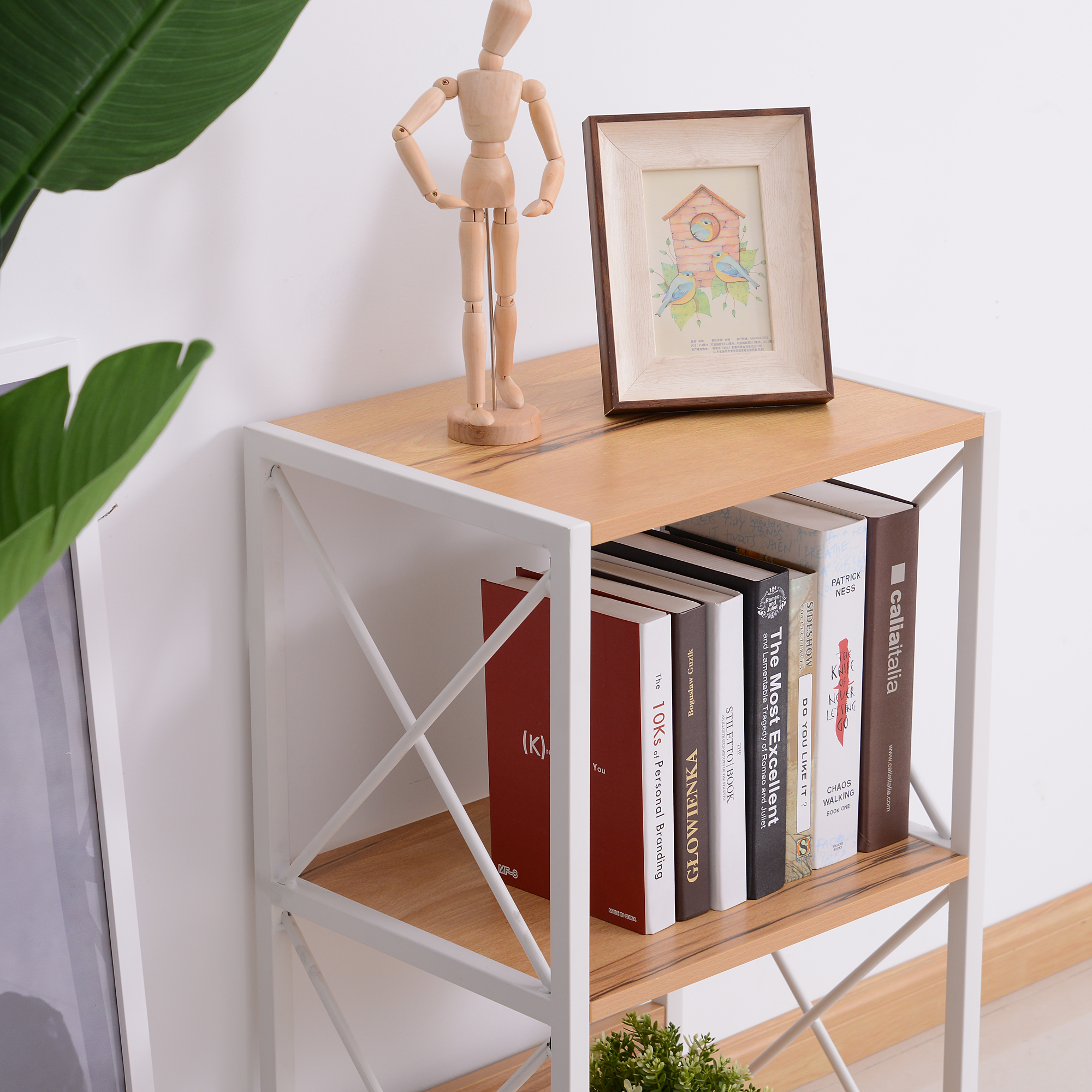  Mobilier Rastel Librarie 3 Rafturi cu Schelet in Otel Alb si Rafturi in Lemn 40x35x72.5cm [7]