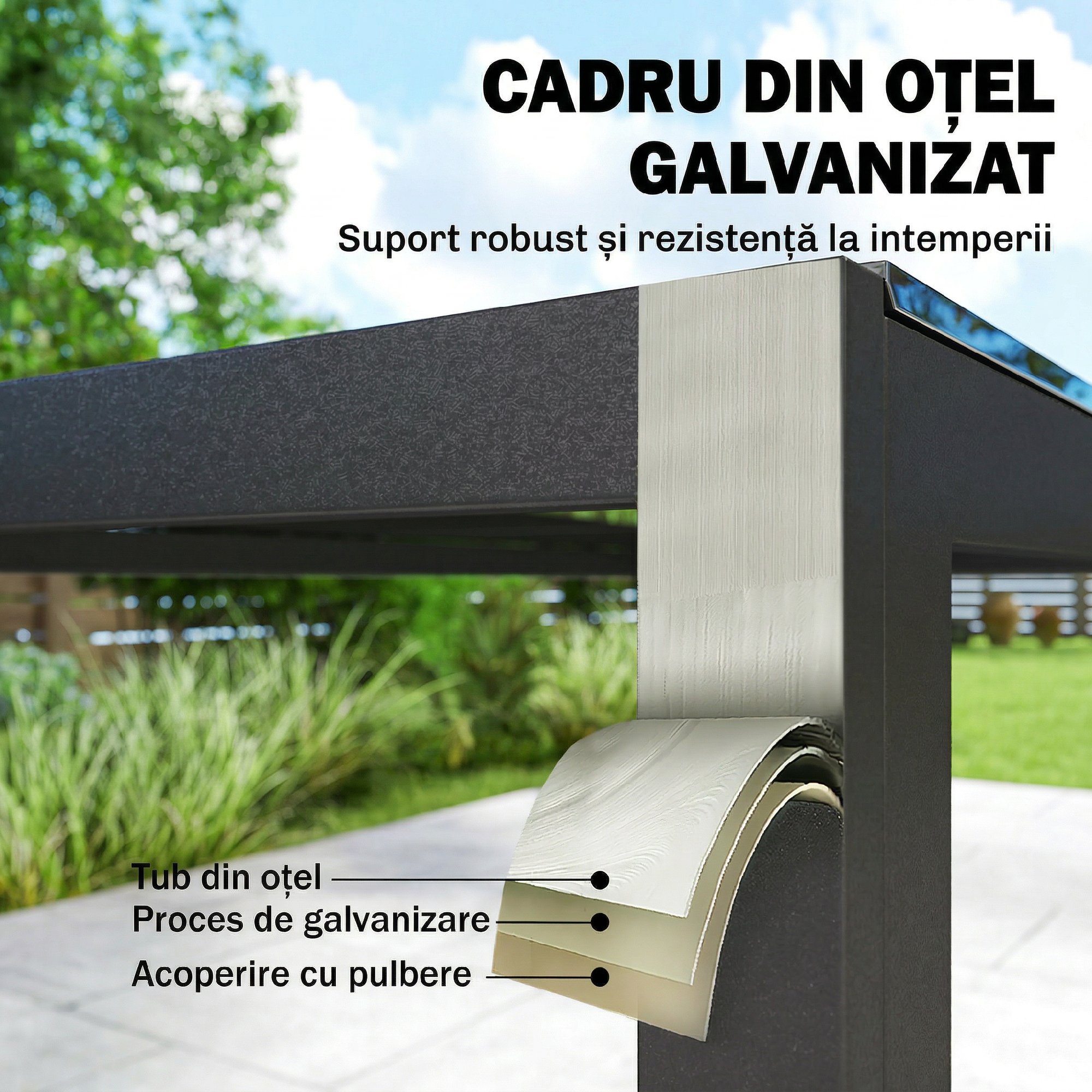  Set Masa si Scaune de Gradina 7 Piese, Set pentru Pranz in Aer Liber cu Masa Dreptunghiulara din Sticla Securizata, 6 Scaune, Perne, Cadru din Otel Zincat pentru Terasa Balcon, Negru [5]