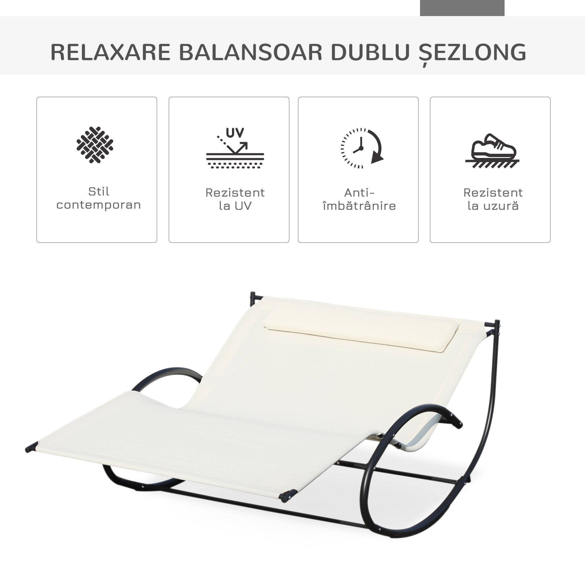  Pat sezlong de Gradina Tip Balansoar 2 Locuri, din Textilene [5]