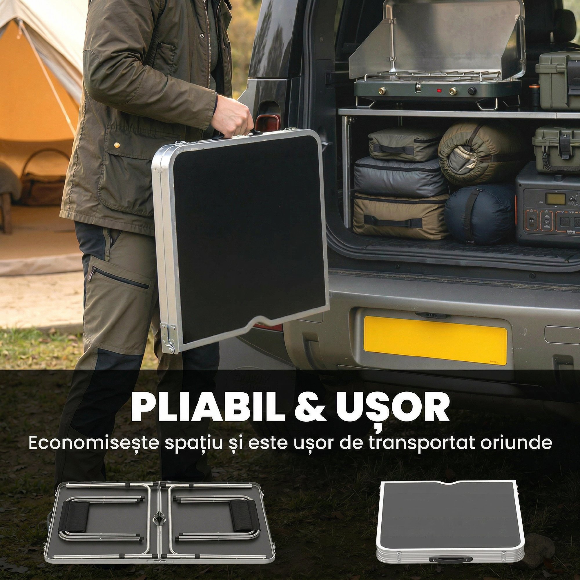  Set masa de camping si masa de picnic pliabila, reglabila, negru [6]