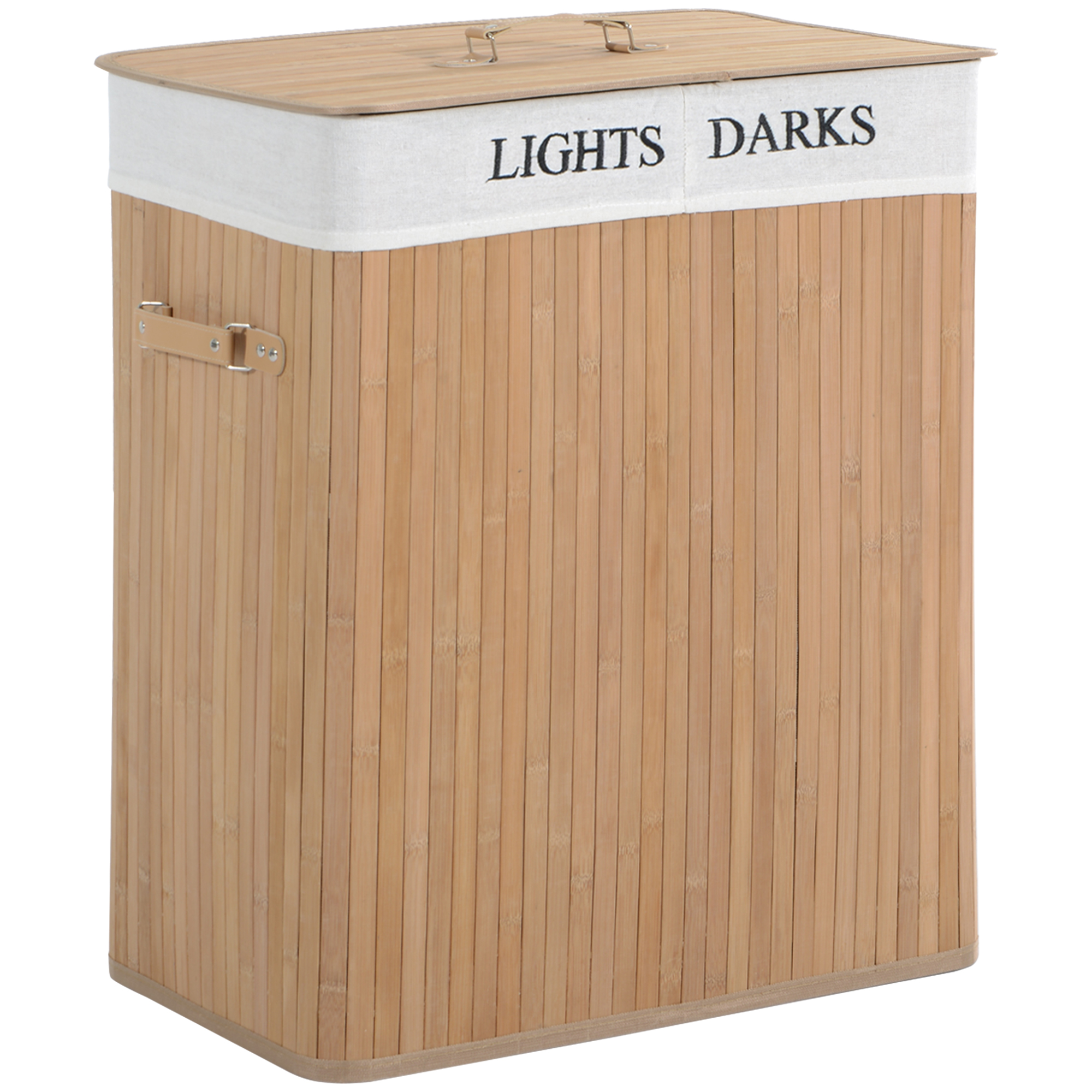 Cosuri de rufe -  Cos de rufe din bambus cu capac si captuseala detasabila, natural, 52x32x63cm