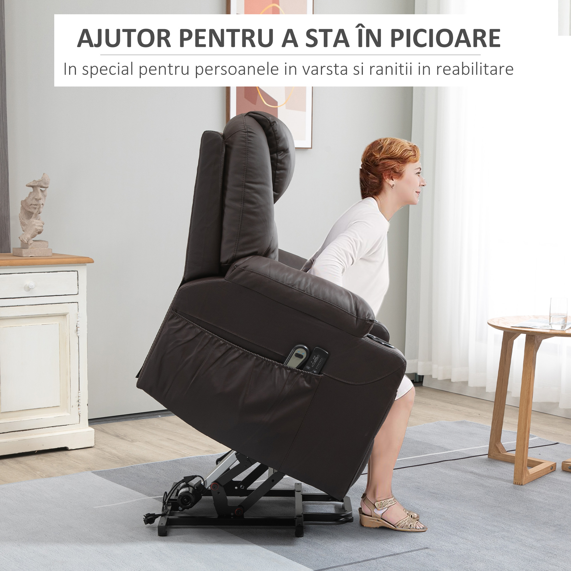  Scaun Electric Ridicare Seniori Piele PU cu Masaj & Telecomanda [3]