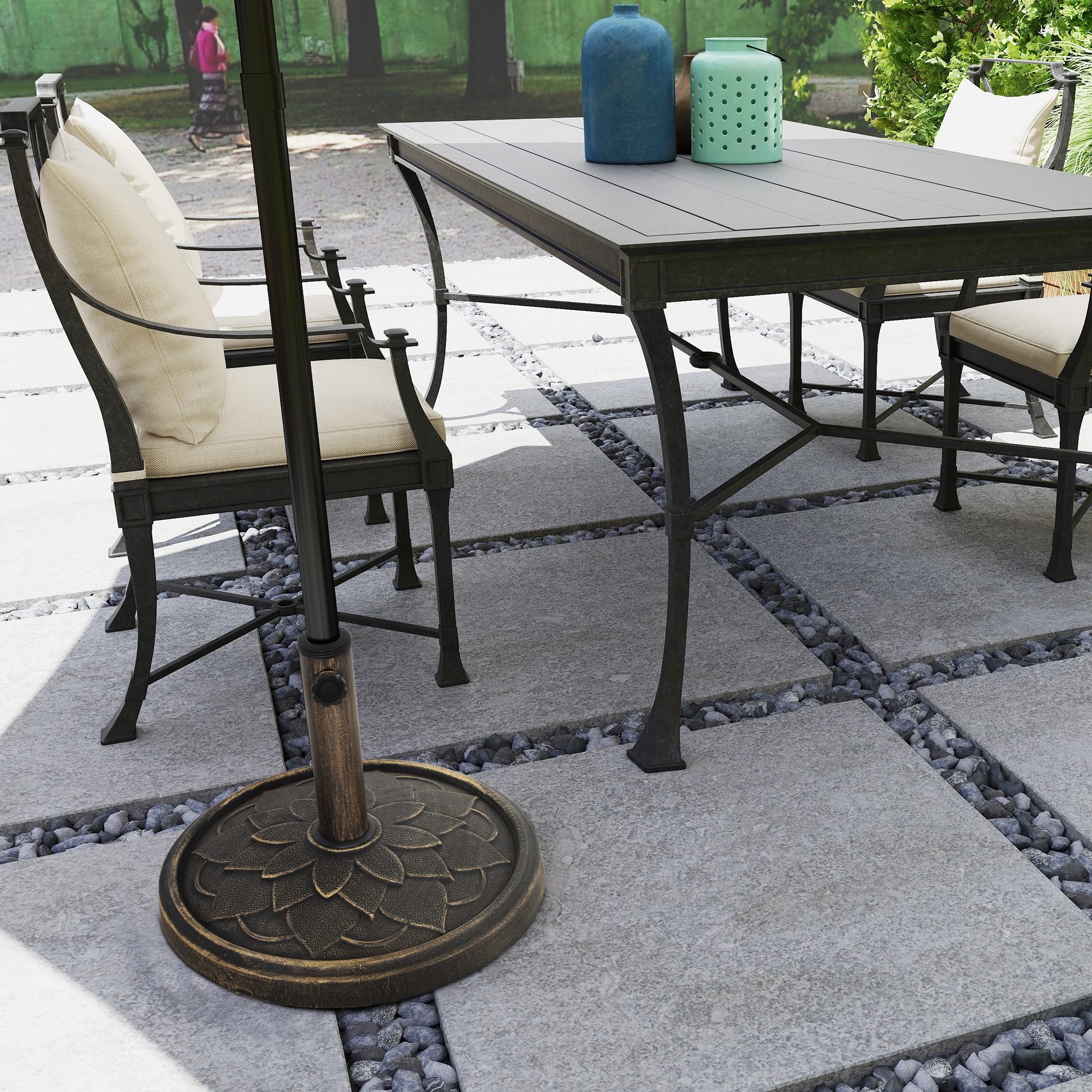  Baza pentru umbrela de 12 kg cu manivela integrata, din rasina, metal si ciment, Ø46x34 cm, bronz [7]