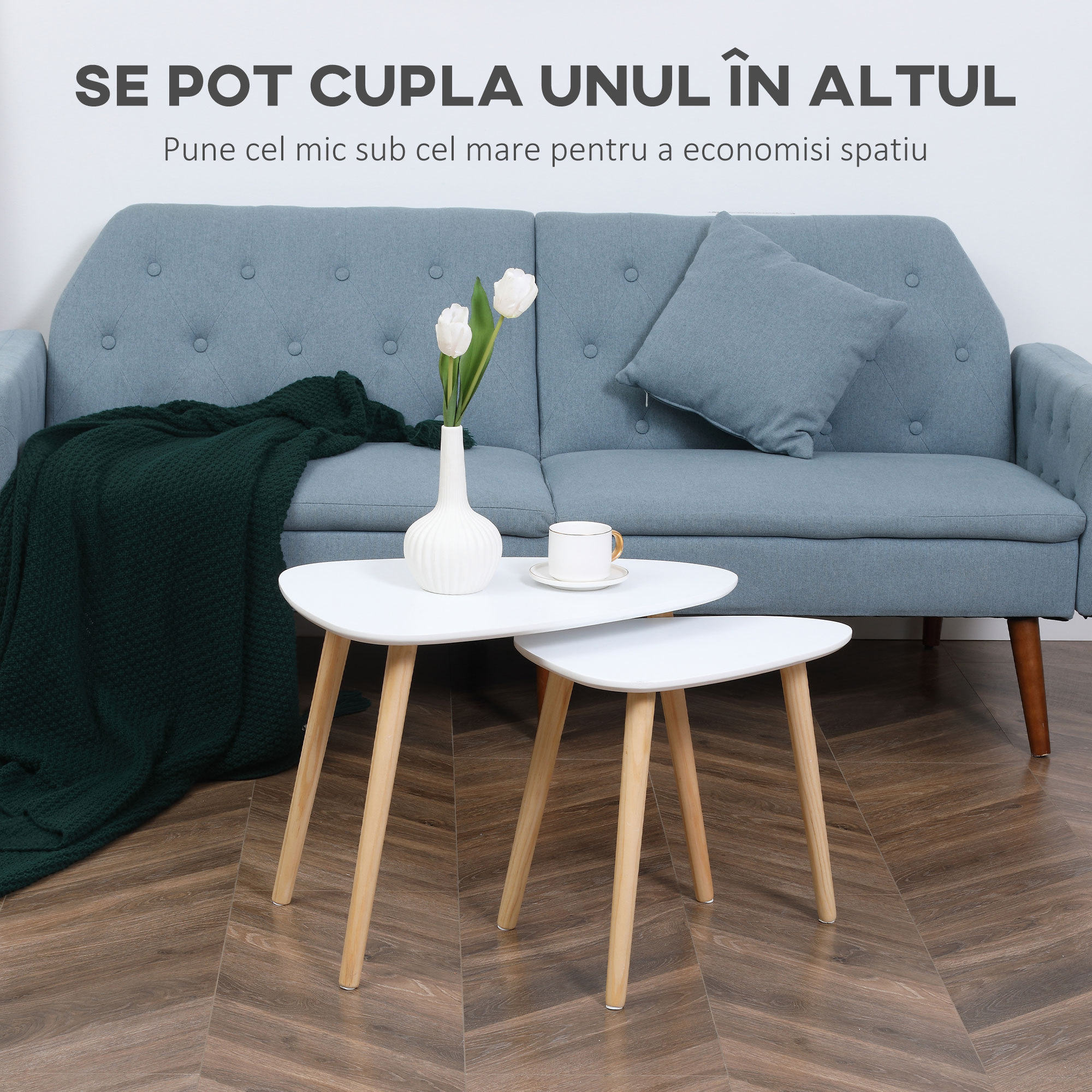  Set de 2 masute laterale moderne, mese cuib triunghiulare, noptiere, masuta de cafea [3]