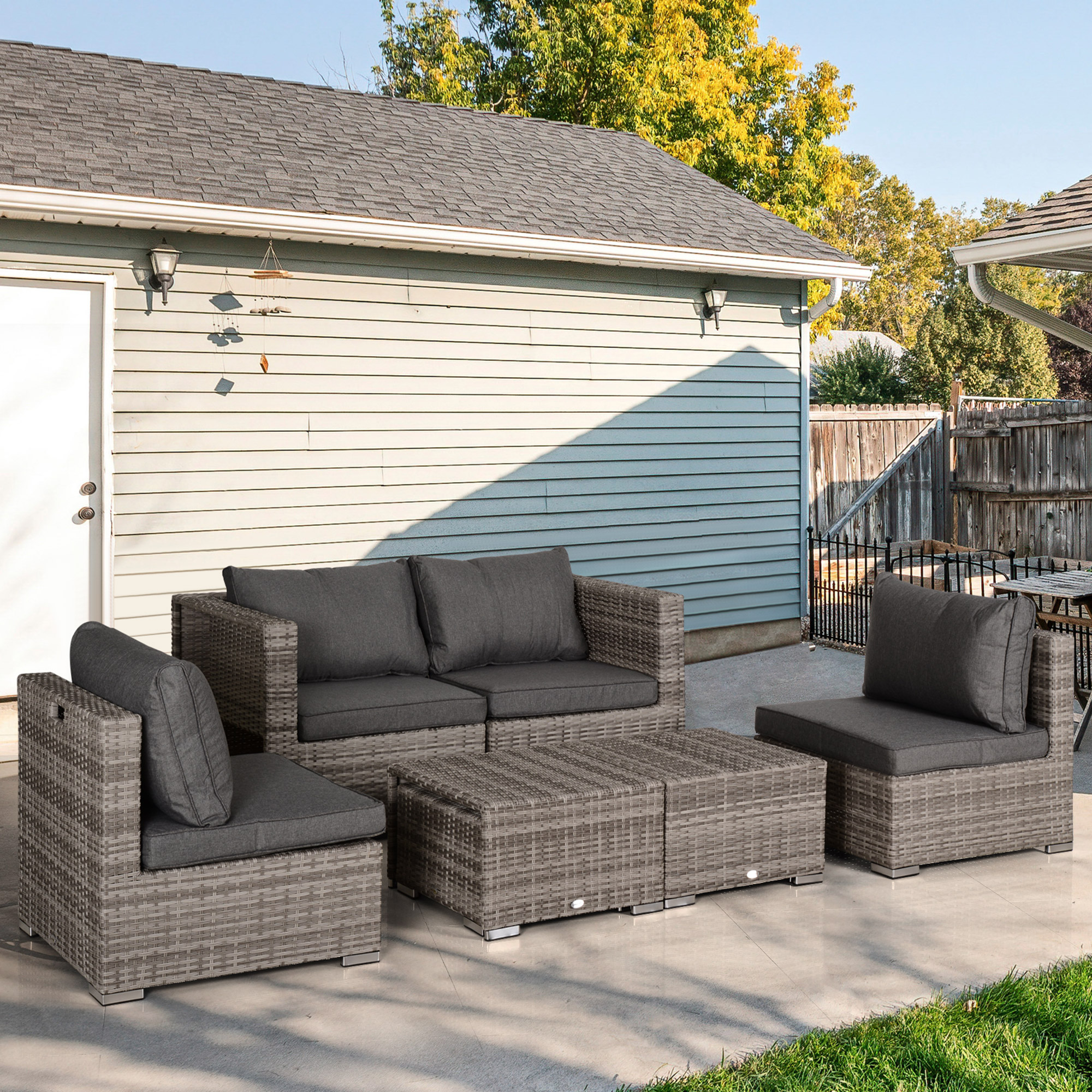  Set Mobilier Gradina 8 Piese, Canapea cu Masuta de Cafea din Ratan PE si Structura de Aluminiu, 75x75x71 cm, Gri [1]