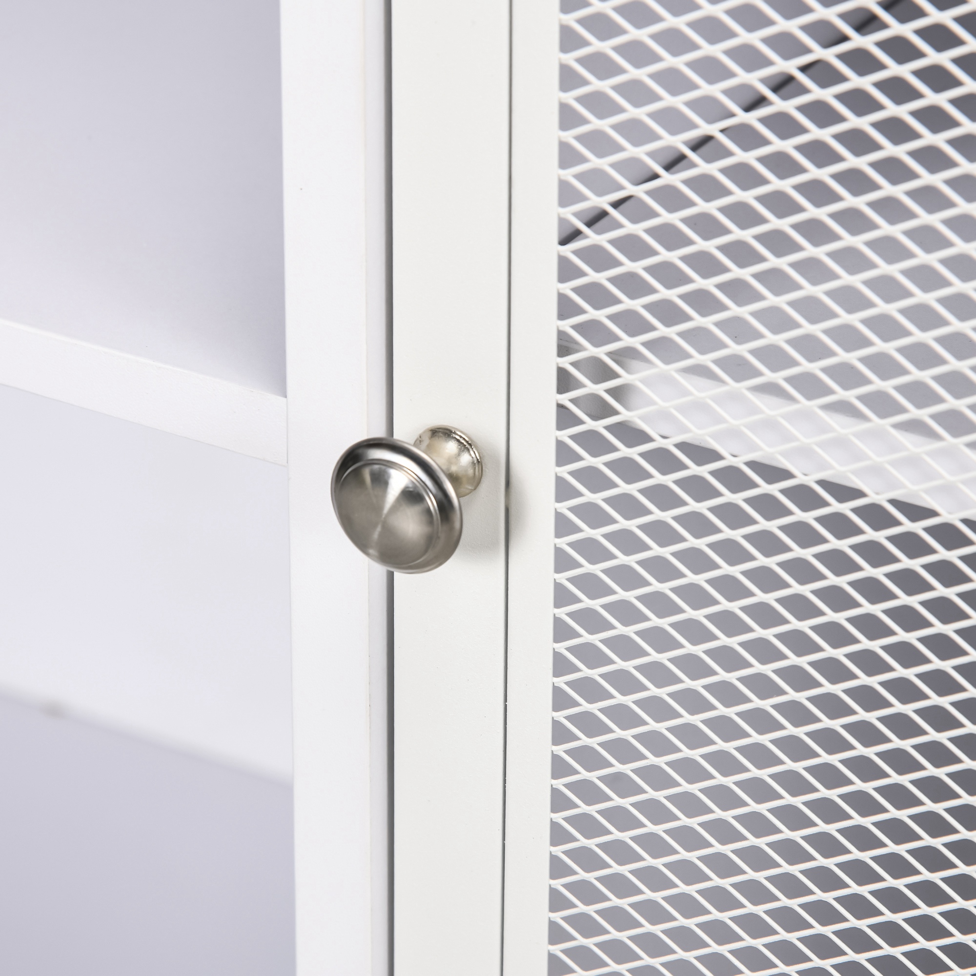  Bufet Mobil cu 4 Rafturi Deschise si Dulap, din PAL si Otel, 120x37x81.5 cm, Alb [8]