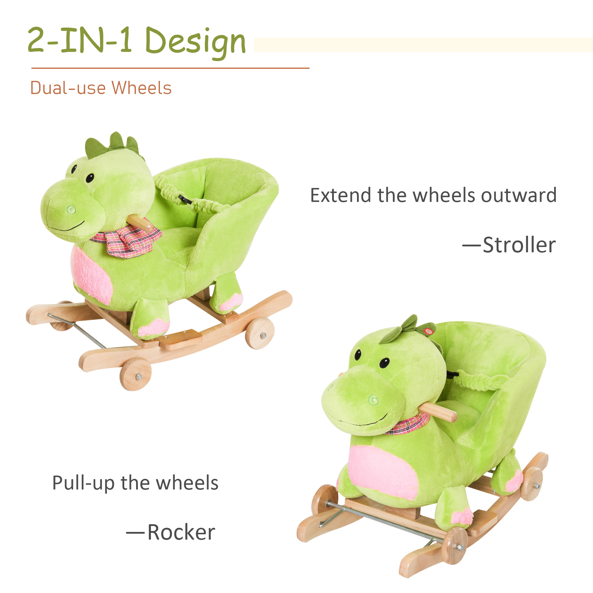  Cal Balansoar cu Roti sub Forma de Dragon pentru copii 18-36 luni Verde [3]