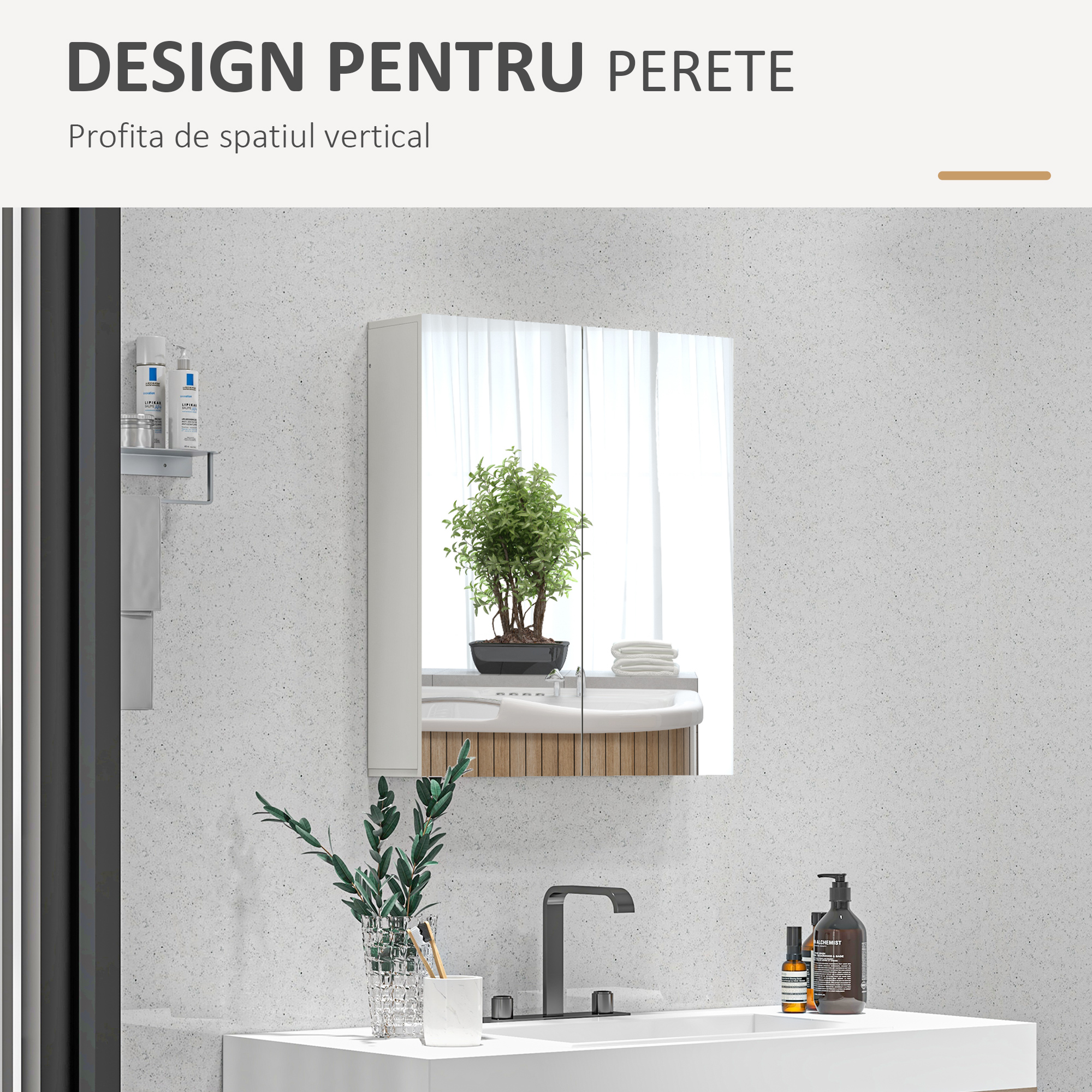  Dulap cu Oglinda pentru Baie cu 2 Usi Soft Close, 60x15x60 cm, Rafturi Reglabile, Dulap Suspendat Spatiu Economic, Alb Lucios [7]