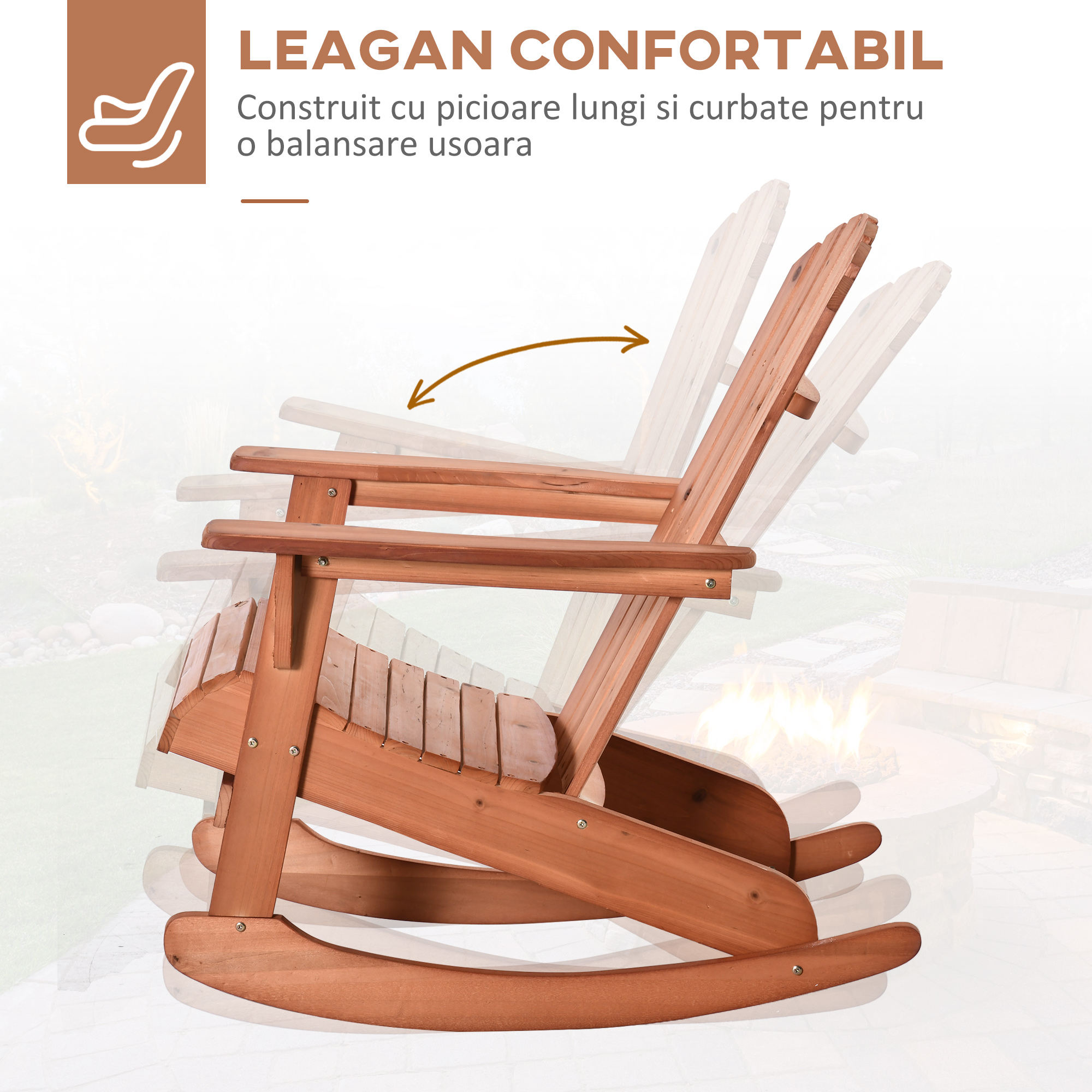  Scaun Adirondack Impermeabil din Lemn pentru Gradina si Exterior, 77x94x97 cm, Lemn Natural [3]