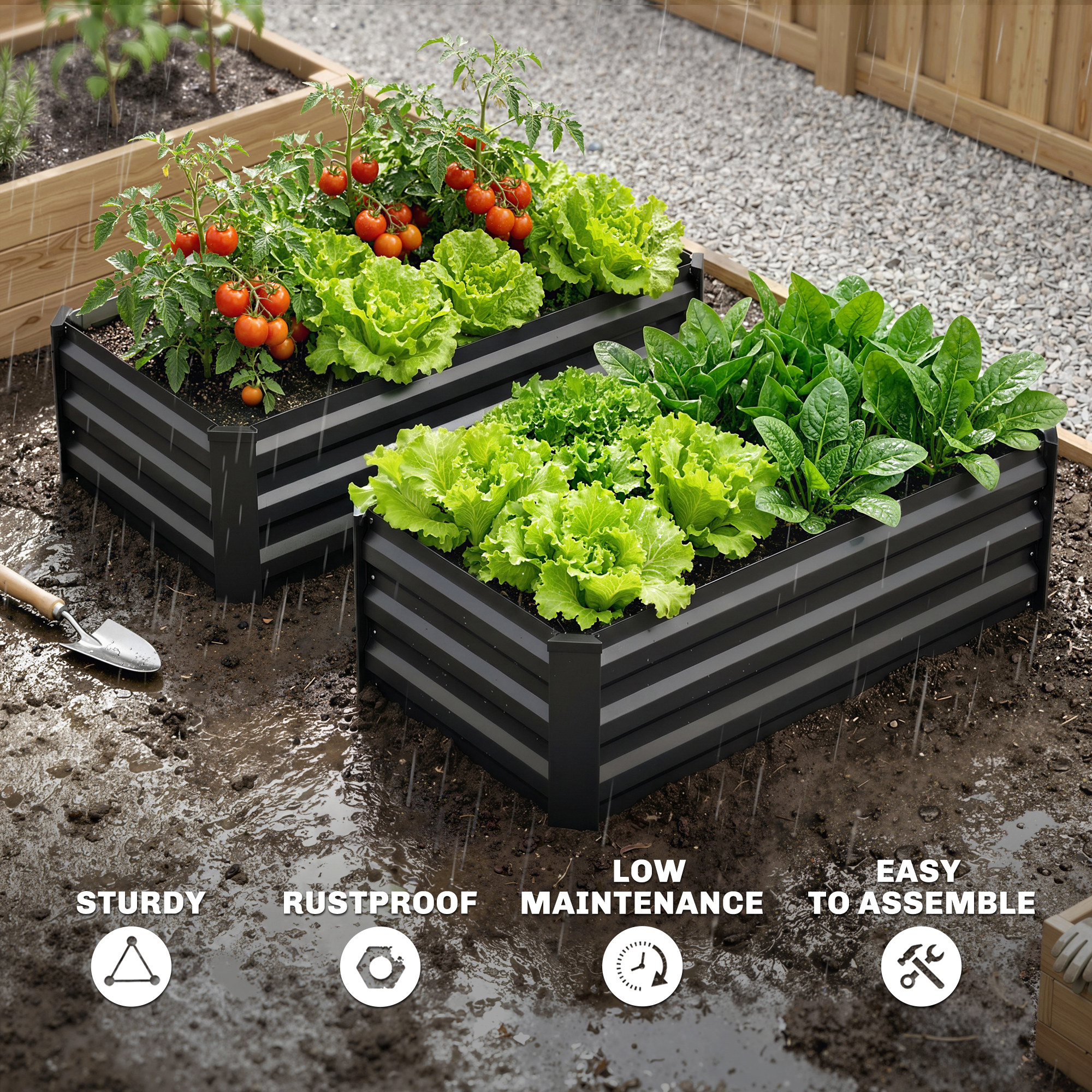  Set de 2 jardiniere pentru gradina cu fund deschis, din otel galvanizat, 100x60x30cm, gri [6]