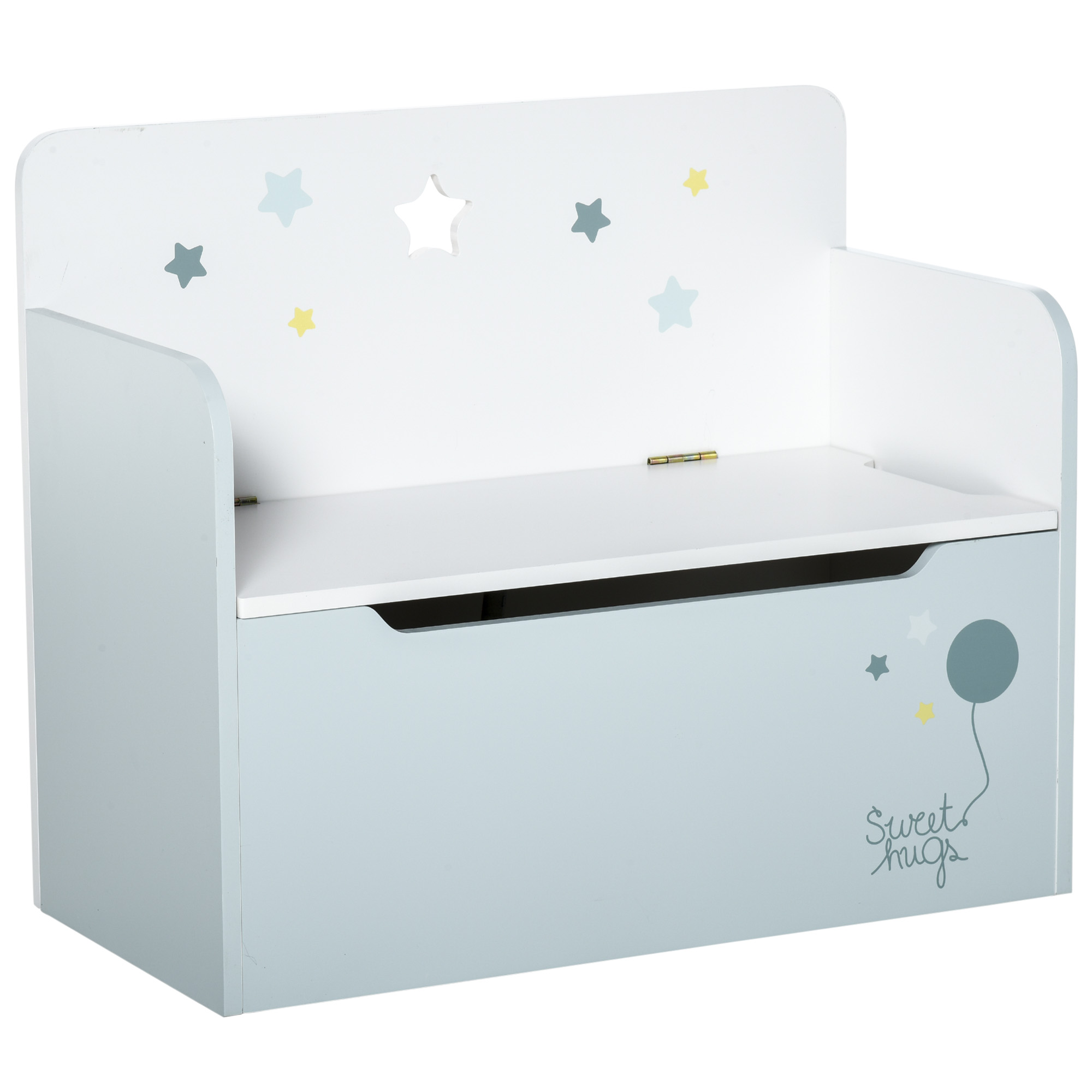 Dormitor & birou -  Banca de Depozitare Portabila pentru Jucarii 2 in 1, Lada cu Spatar pentru Copii de 3-6 Ani, 60x30x50 cm, Albastru