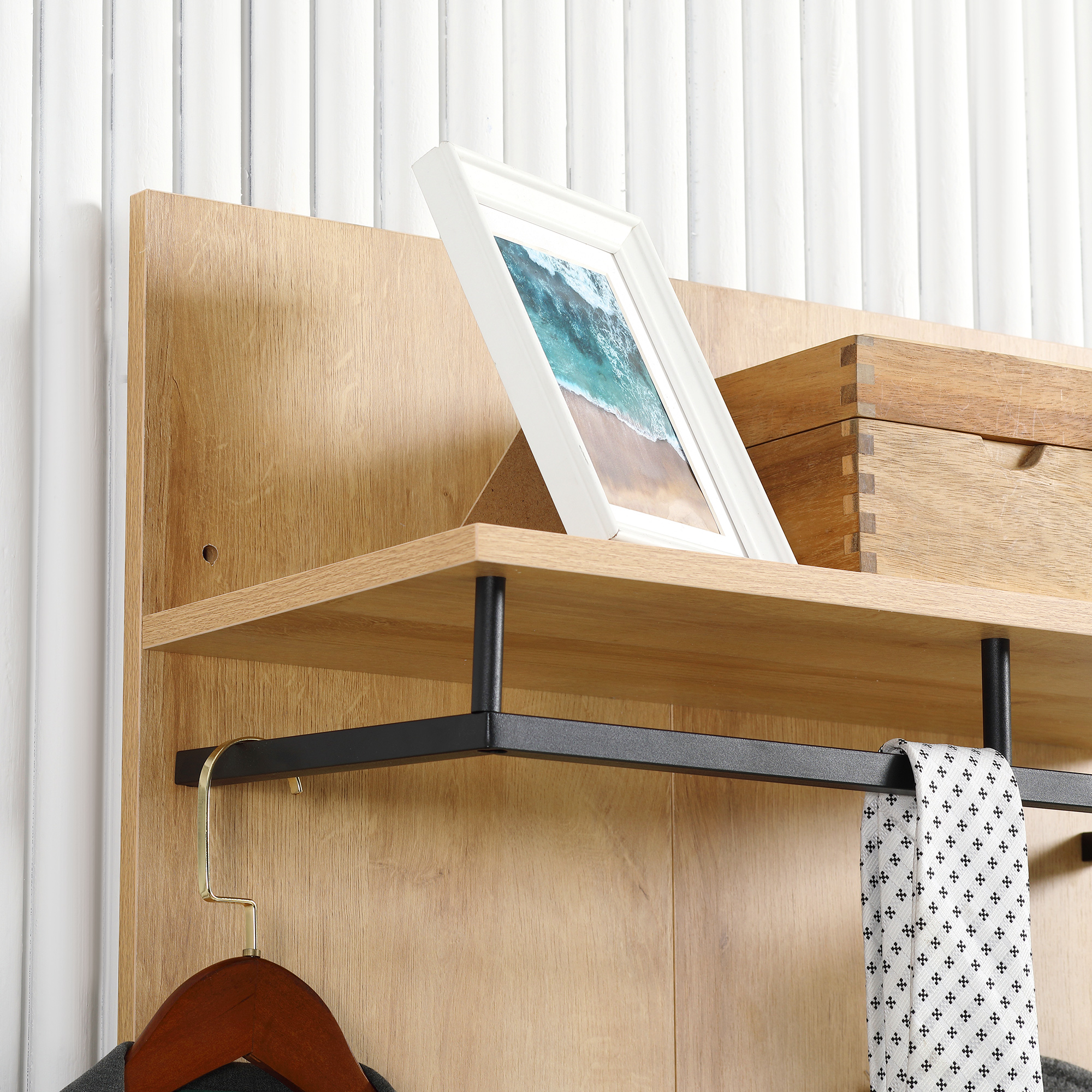  Entryway Organizer with Shoe Bench, Shoe Rack, Hall Tree with 4 Hooks, Coat Rack for Hallway, White and Natural [6]