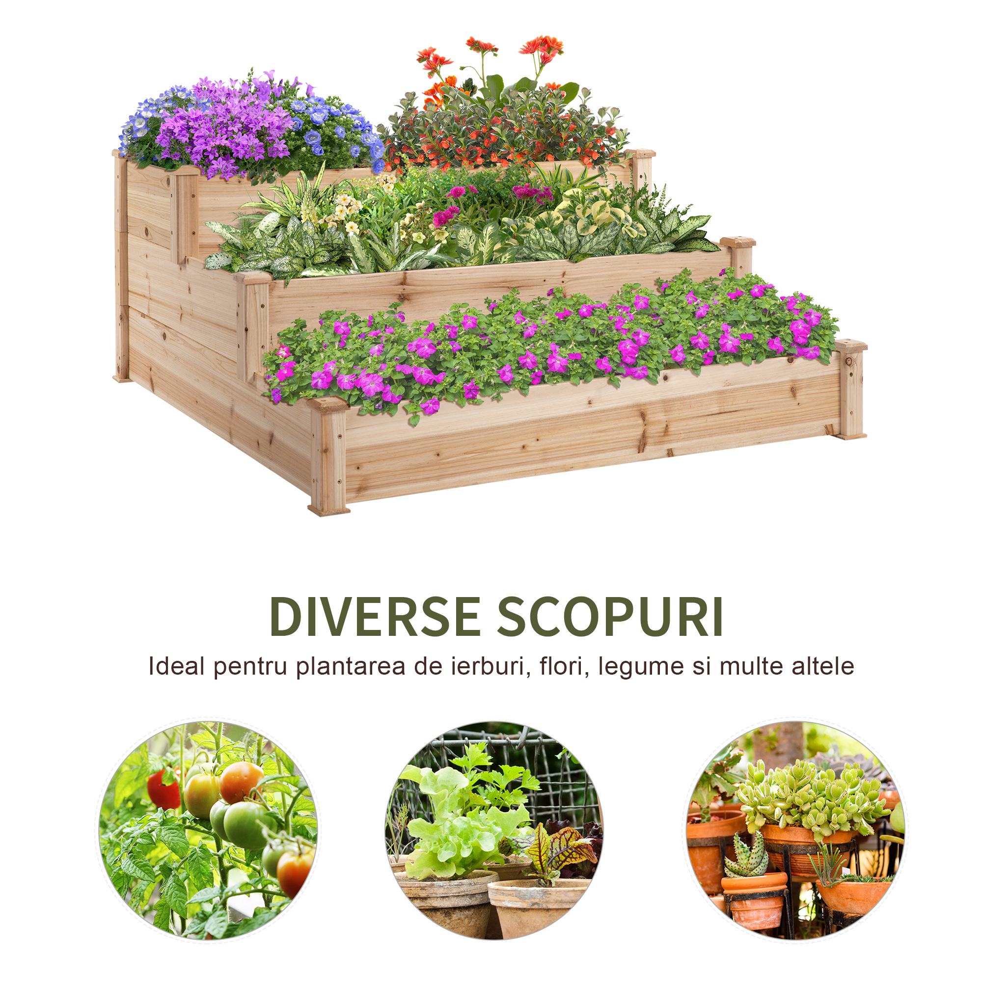  suport 3 rafturi lemn pentru plante, 120x120x56 cm [5]