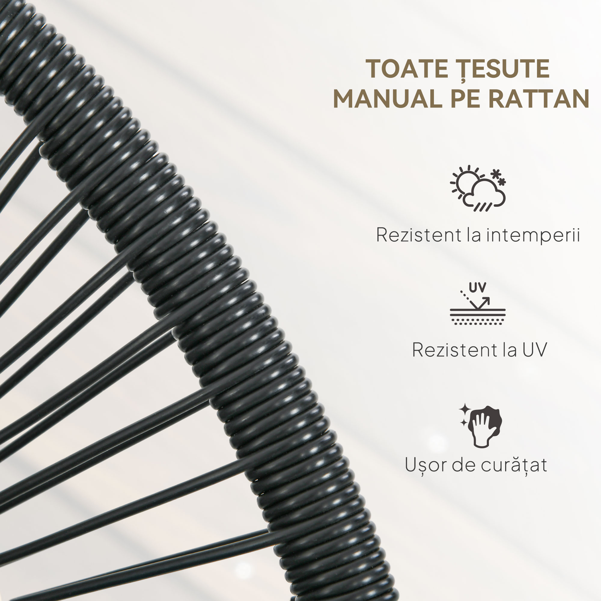  Canapea de Gradina cu 2 Locuri din Ratan PE si Otel cu Perne si Manere, 132x72x83 cm, Negru [4]